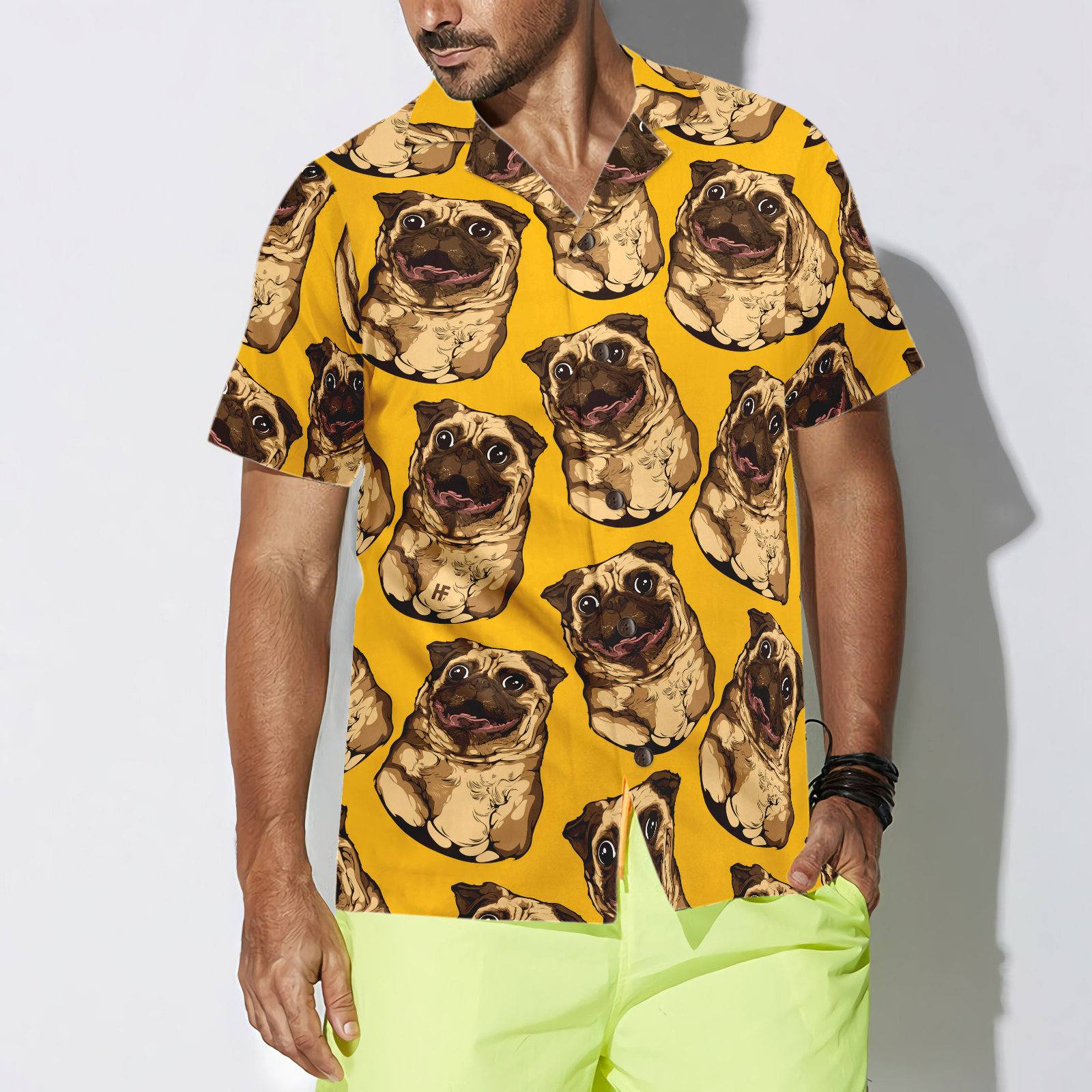 Cute Pugs Seamless Pattern Shirt For Men Hawaiian Shirt