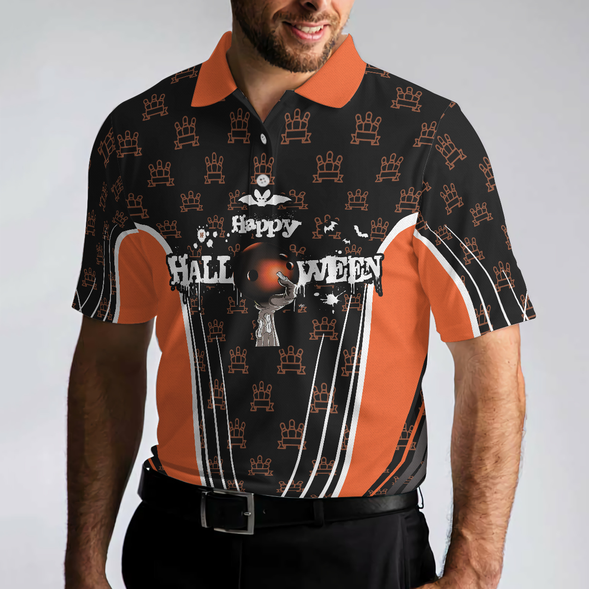 Happy Halloween And Happy Bowling Polo Shirt V2, Short Sleeve Bowling Shirt For Men