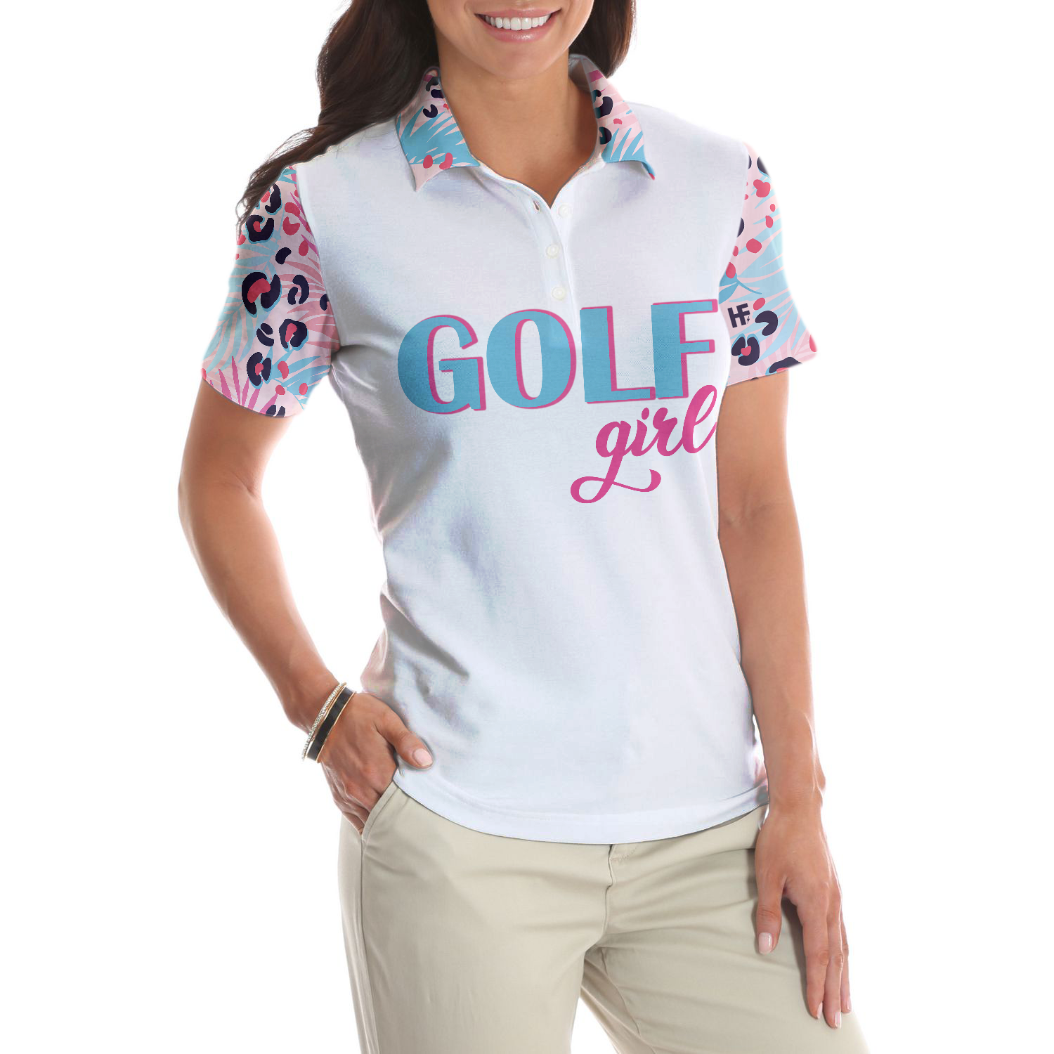 Golf Girl Leopard Pattern Short Sleeve Women Polo Shirt, Unique Golf Shirt For Ladies, Golf Gift For Women