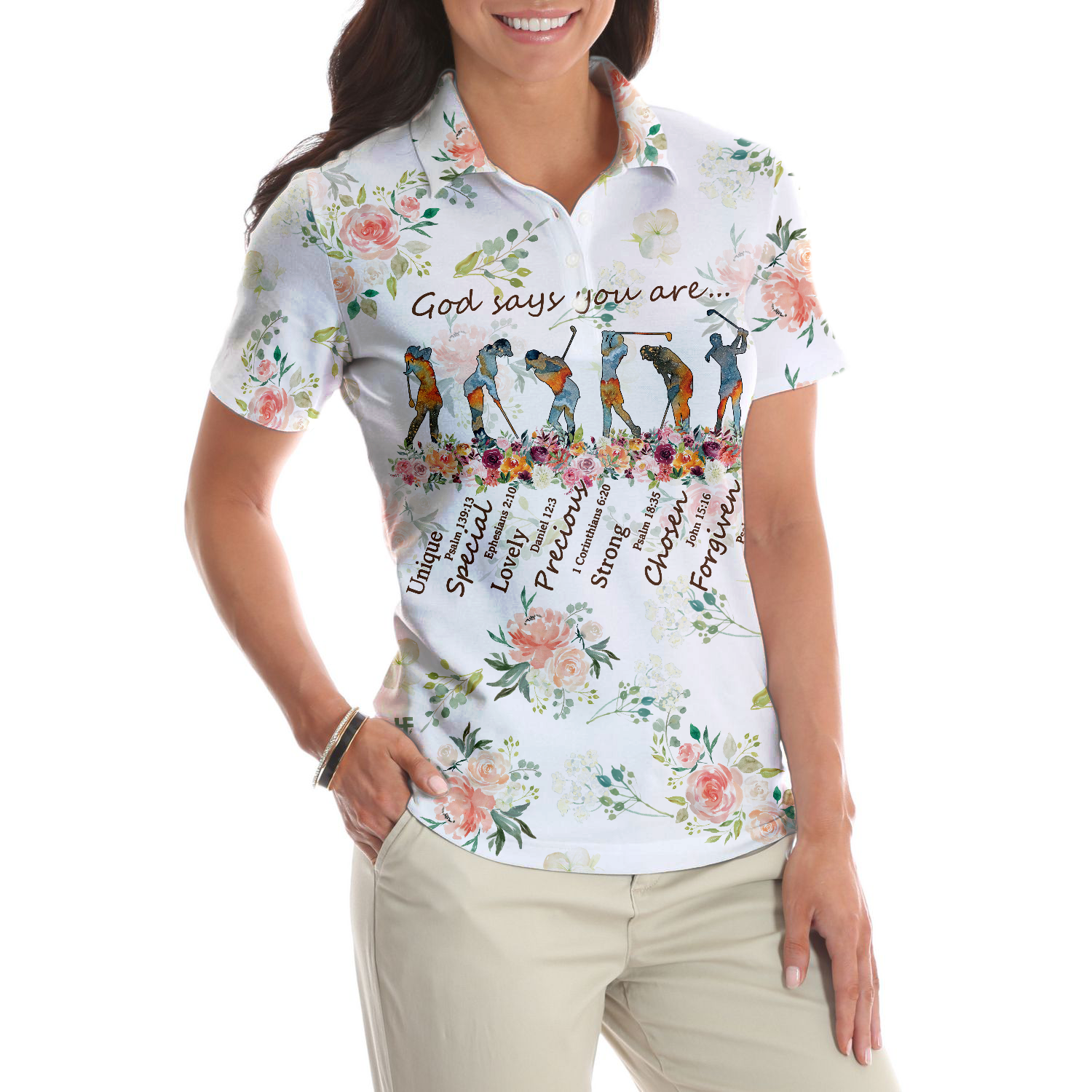 Golf Girl God Says You Are Short Sleeve Women Polo Shirt, Floral Golf Shirt For Ladies, Best Golf Gift For Women