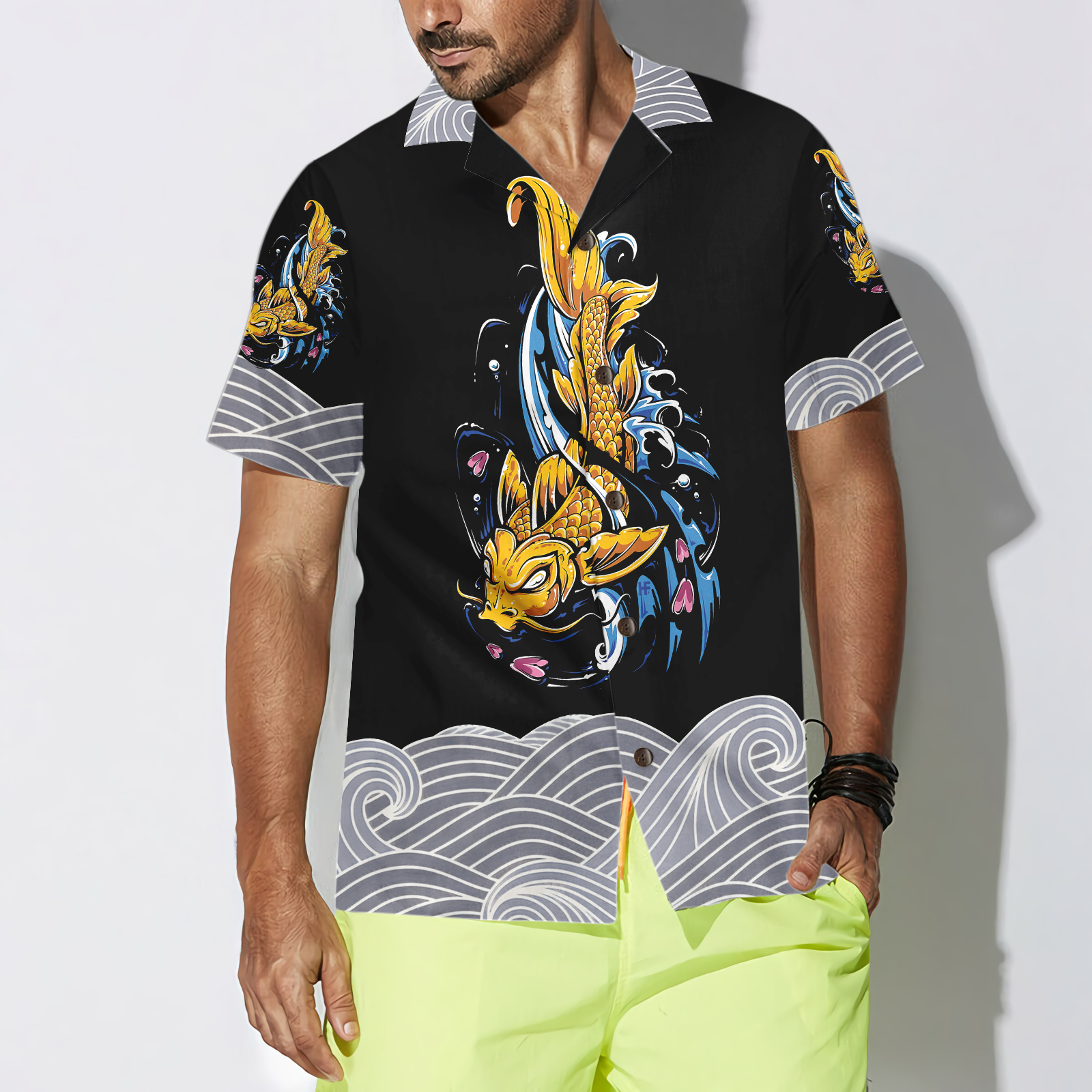 Koi Fish On Waves Hawaiian Shirt