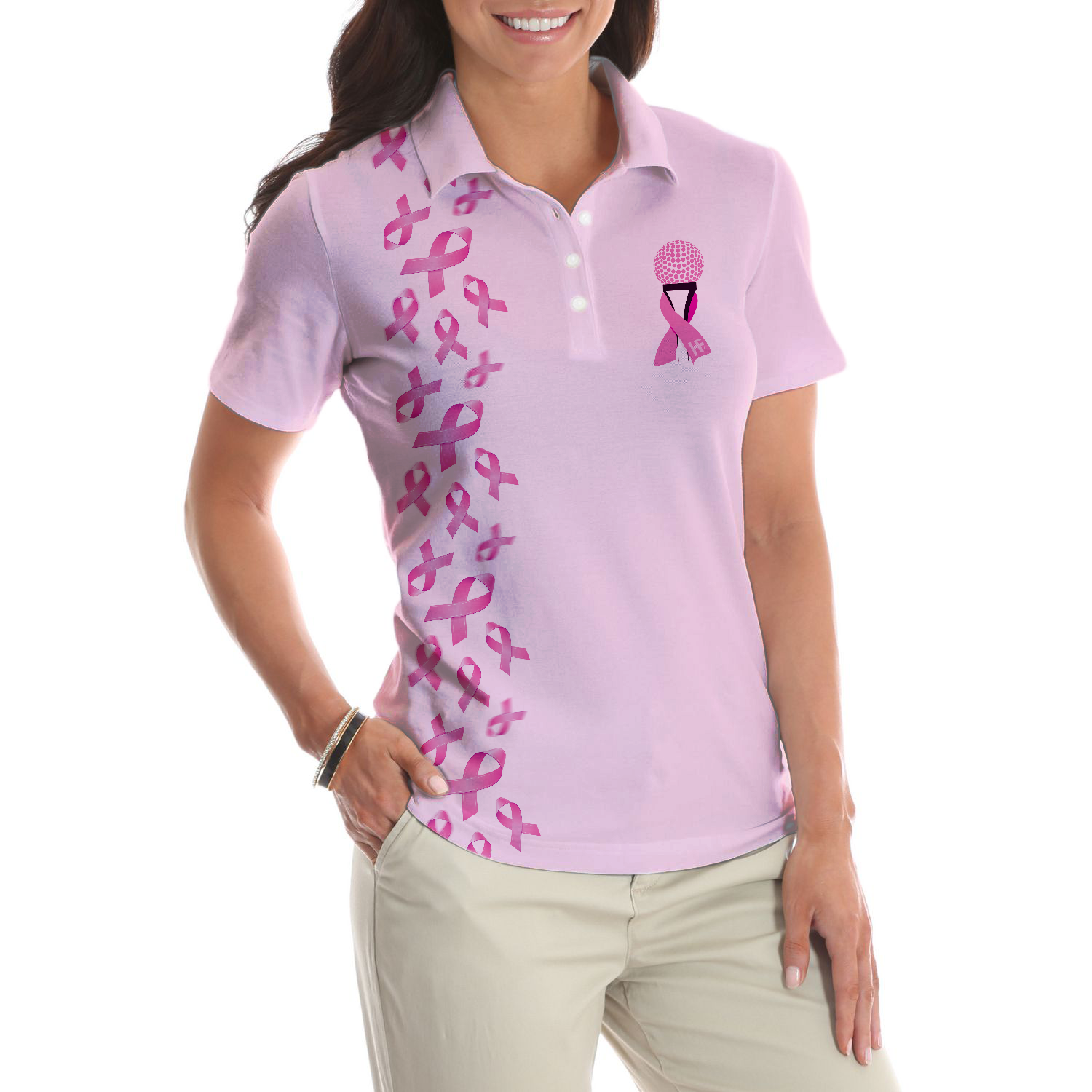 In October We Wear Pink Short Sleeve Women Polo Shirt