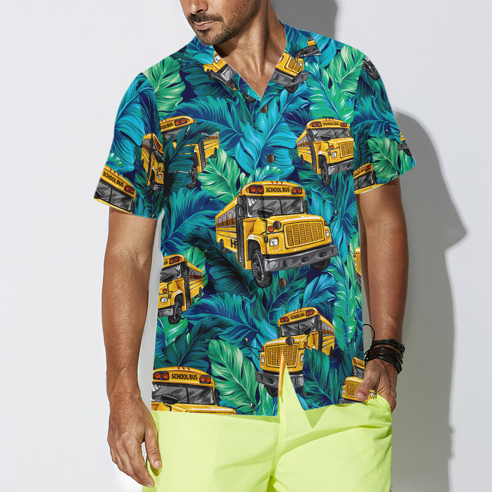 Tropical Leaves School Bus Driver Hawaiian Shirt, Best Shirt For School Bus Drivers, Unique Gift For Bus Drivers