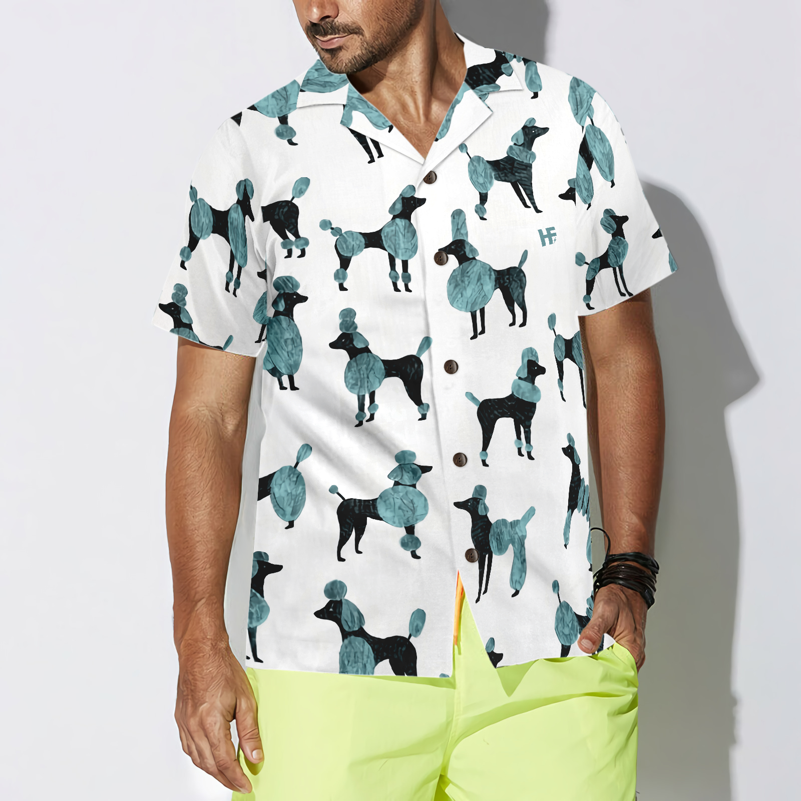 Poodle On White Background Hawaiian Shirt