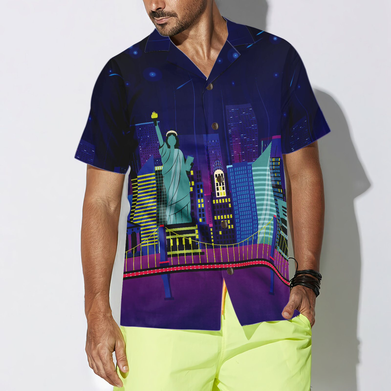 New York City By Night Hawaiian Shirt