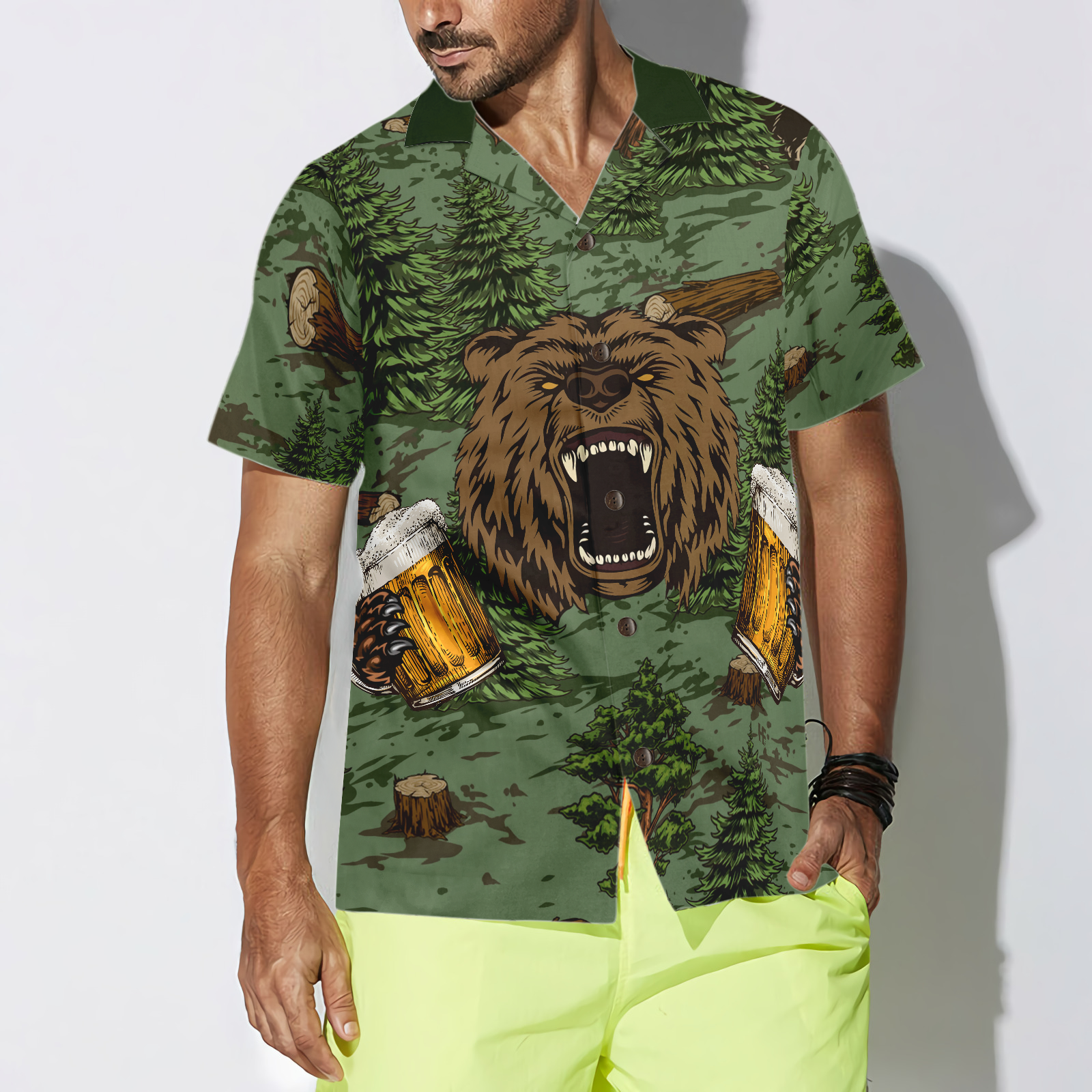 Camping Angry Bear Drink Beer Hawaiian Shirt