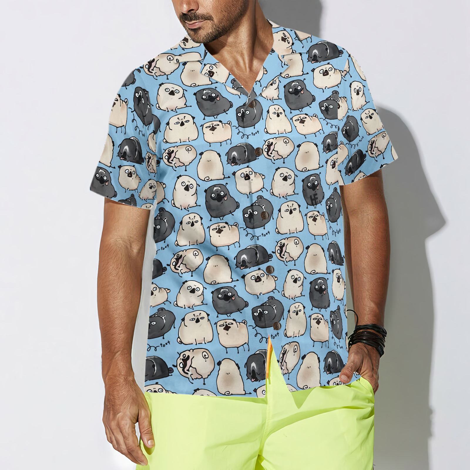 Pug Poses Blue Shirt For Men Hawaiian Shirt