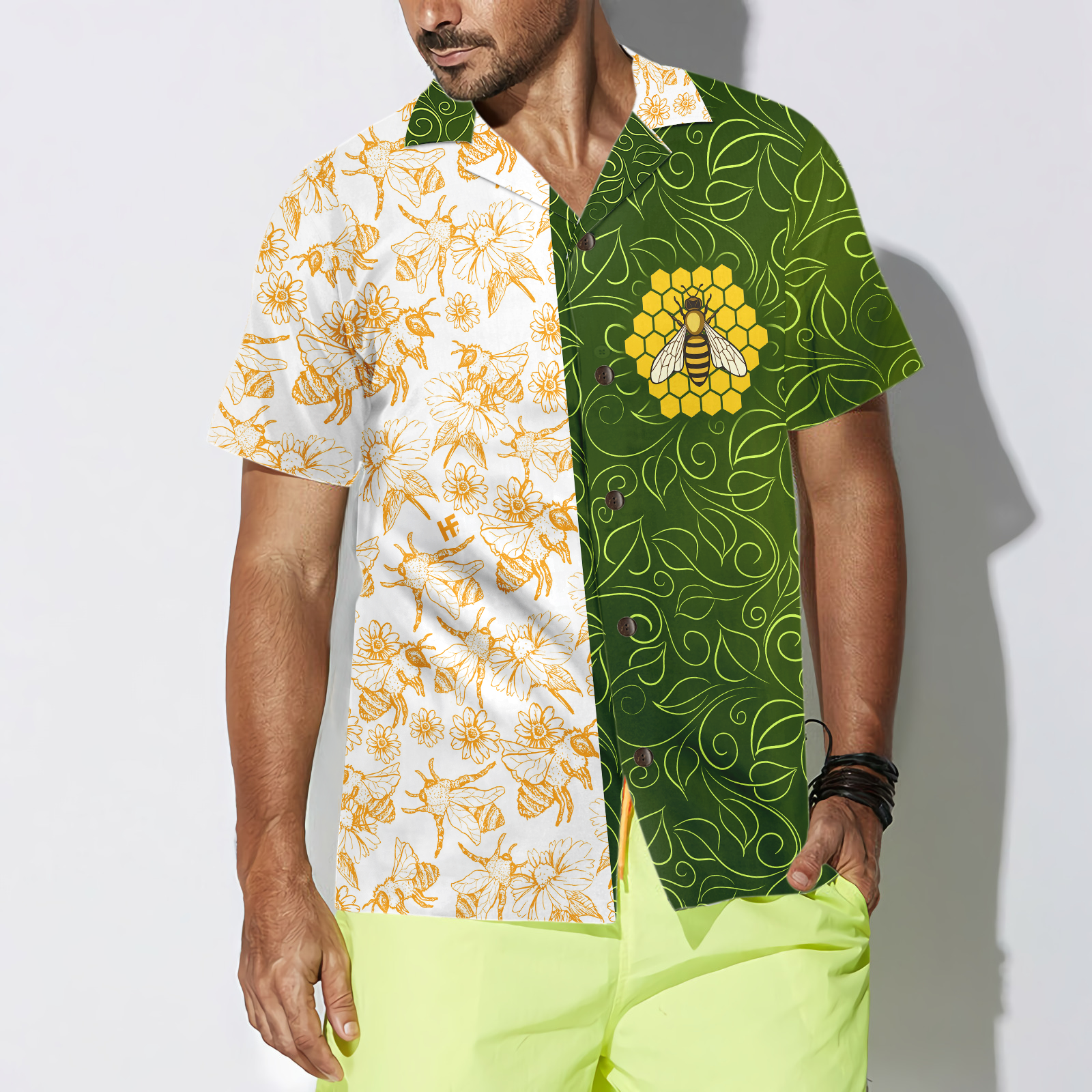 Green Leaves Honey Bee Hawaiian Shirt