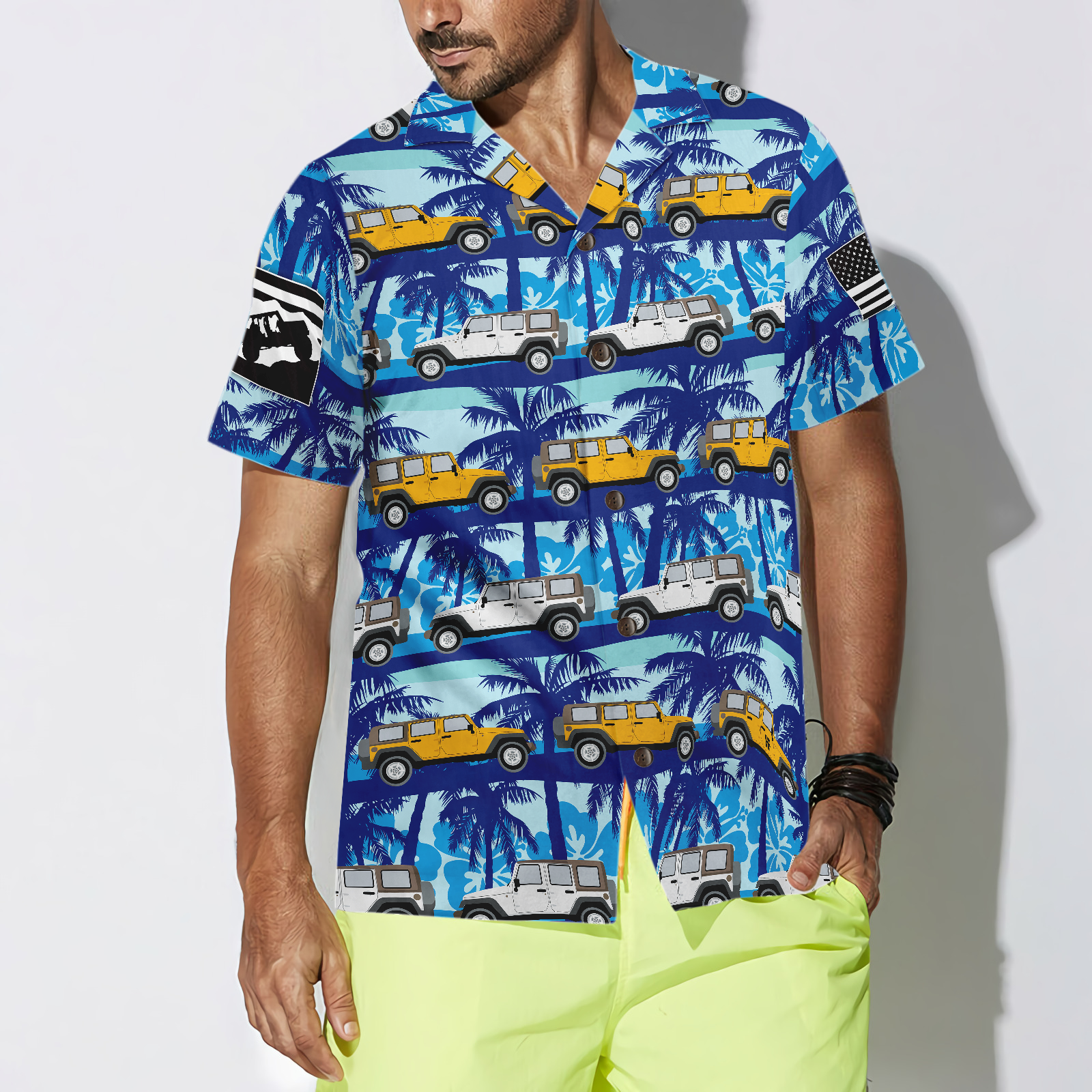 Tropical Blue Jeep Hawaiian Shirt