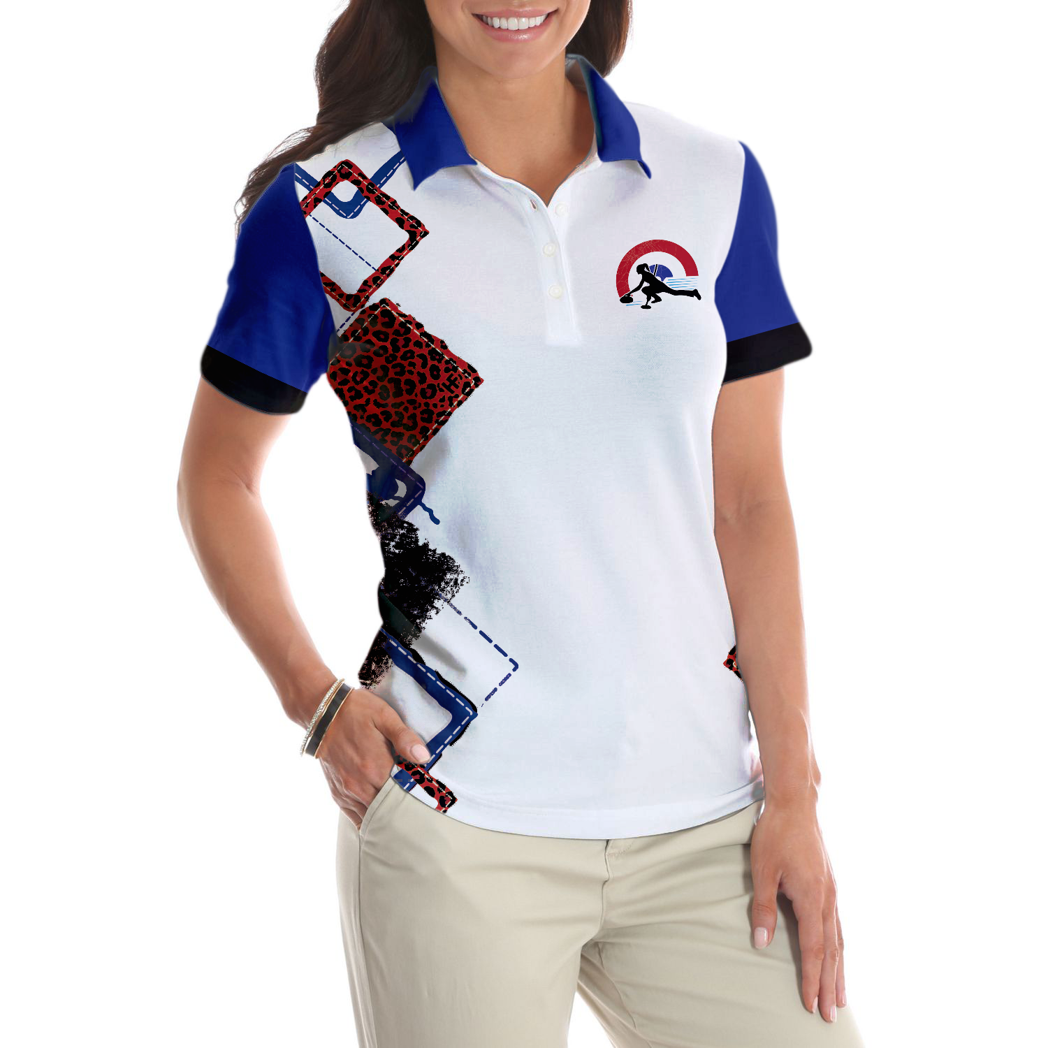 Weekend Forecast Curling With No Chance Of House Clean or Cooking Short Sleeve Women Polo Shirt, Red Leopard Shirt