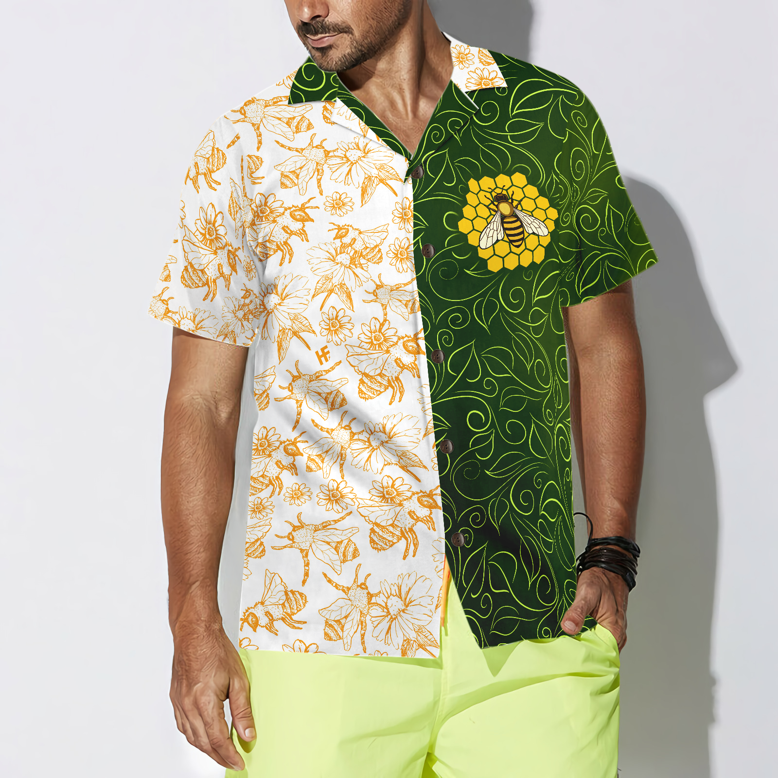 Green Leaves Honey Bee Hawaiian Shirt