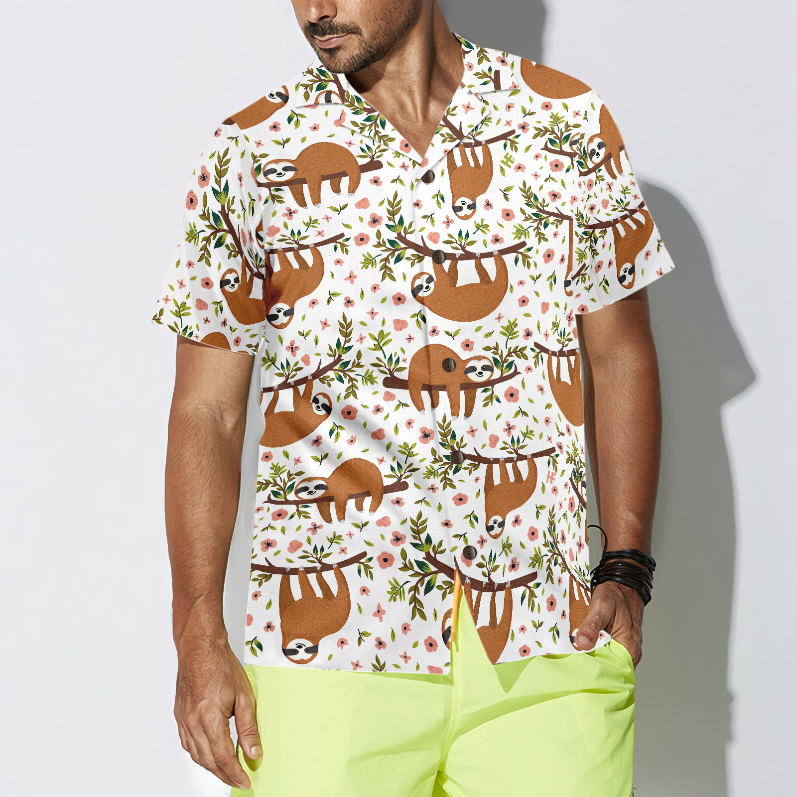 Cute Sloth On Tree Shirt For Men Hawaiian Shirt