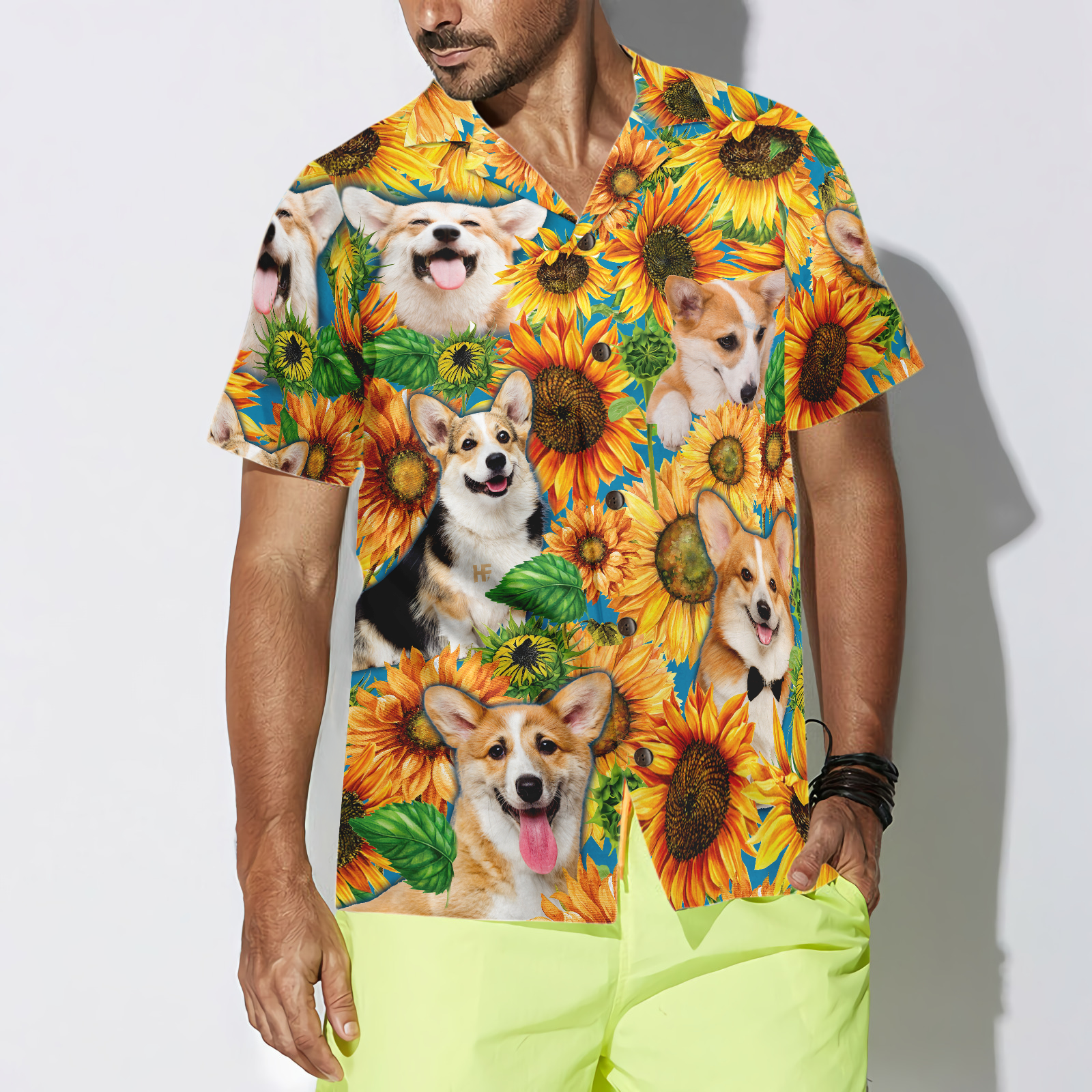 Corgi Lovers With Sunflower Hawaiian Shirt