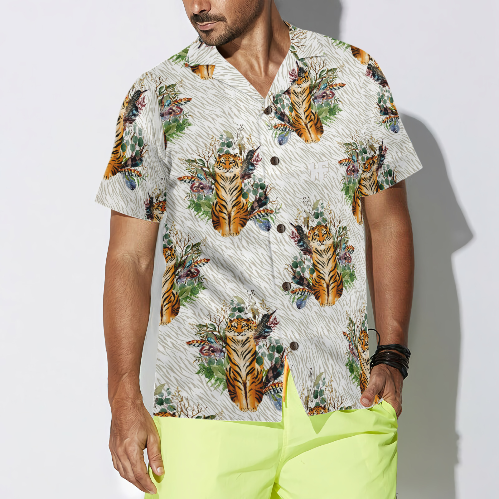 Floral Boho Tiger Shirt For Men Hawaiian Shirt