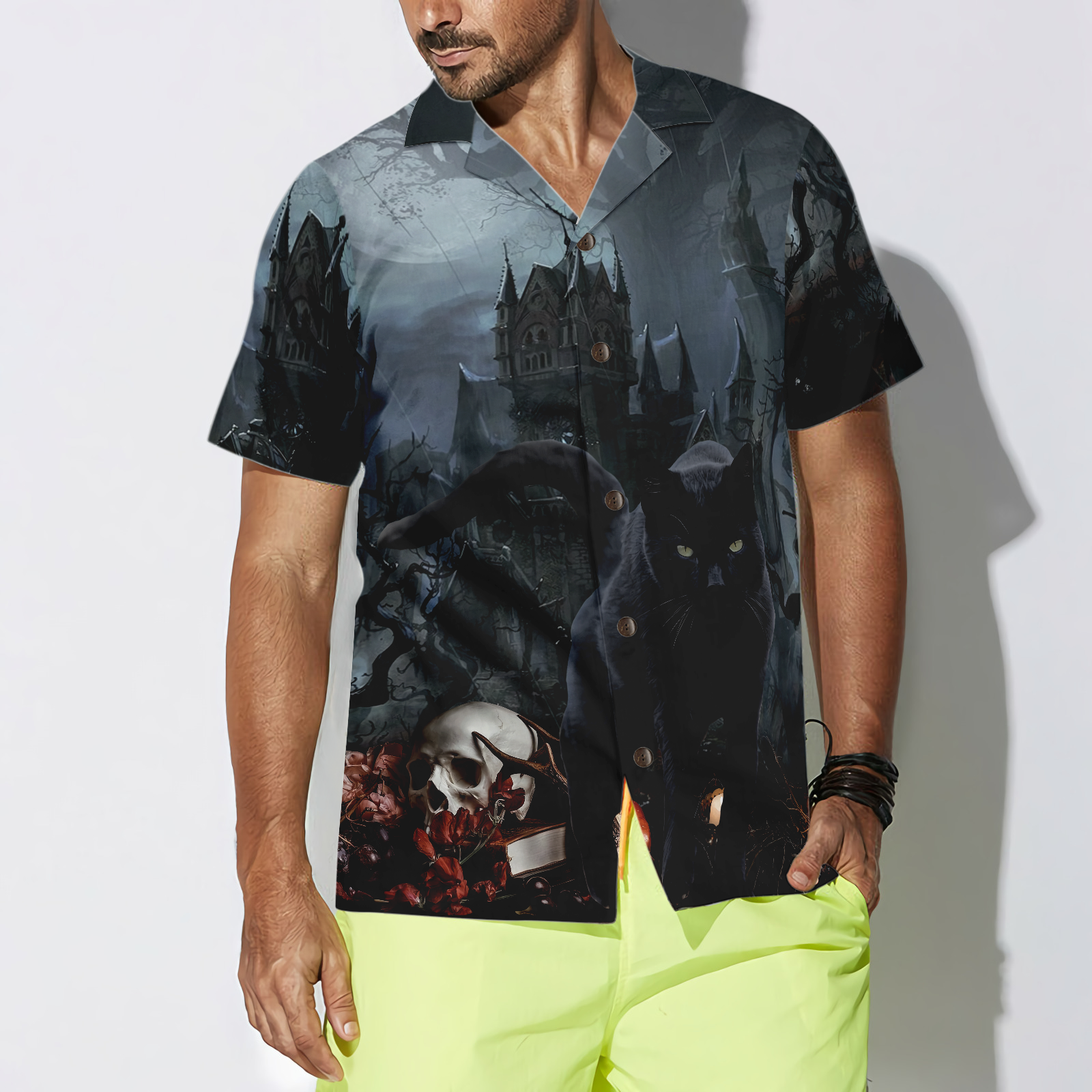 Black Cat In Spooky Halloween Hawaiian Shirt, Halloween Shirt For Men And Women