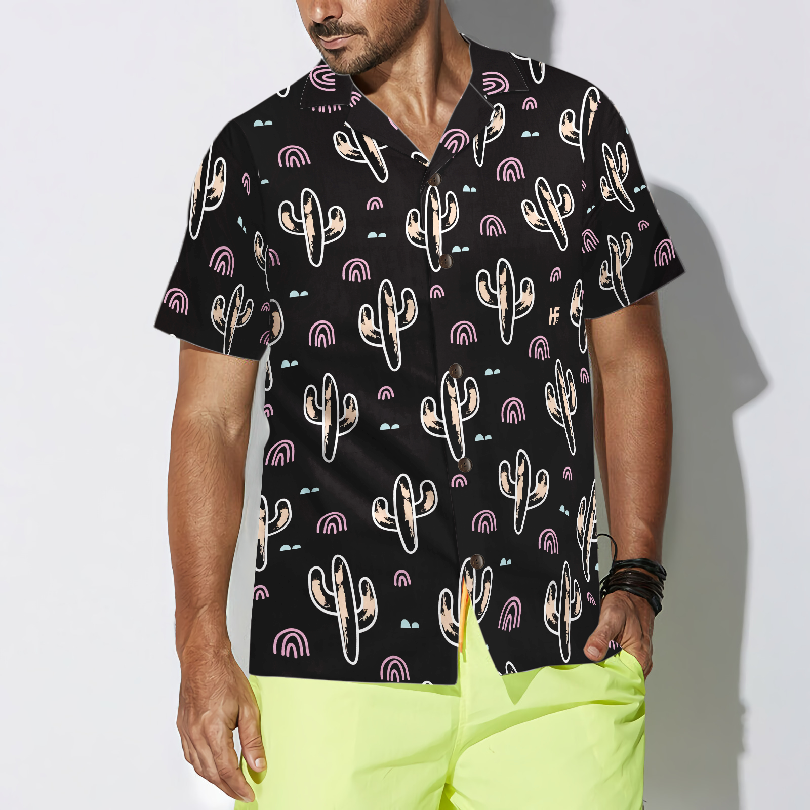 Cactus Plant Black Pattern Hawaiian Shirt
