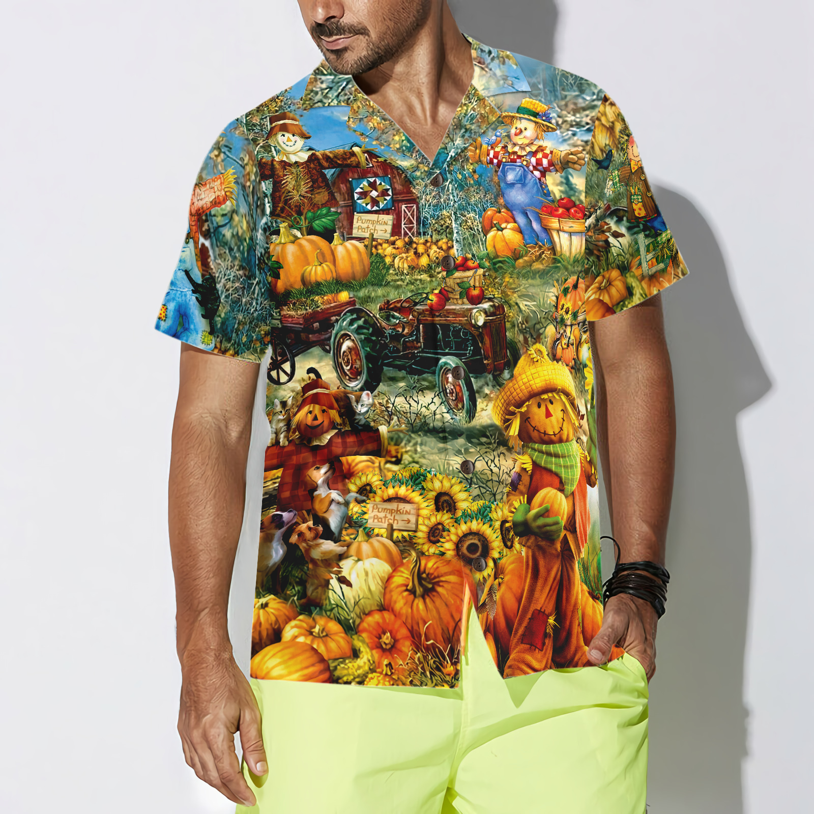 Smiley Pumpkin On The Farm Thanksgiving Hawaiian Shirt, Unique Thanksgiving Gift Idea