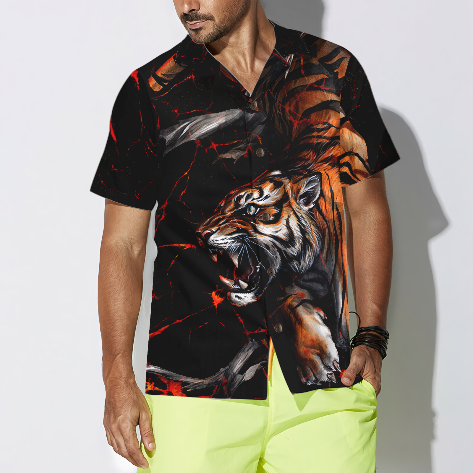 Tiger In The Dark Shirt For Men Hawaiian Shirt