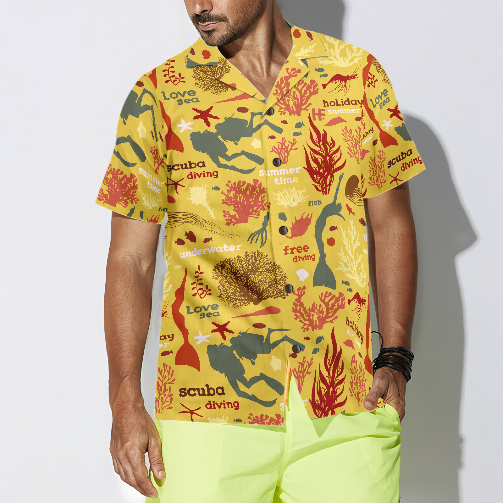 Scuba Diver And Sea Pattern V2 Hawaiian Shirt