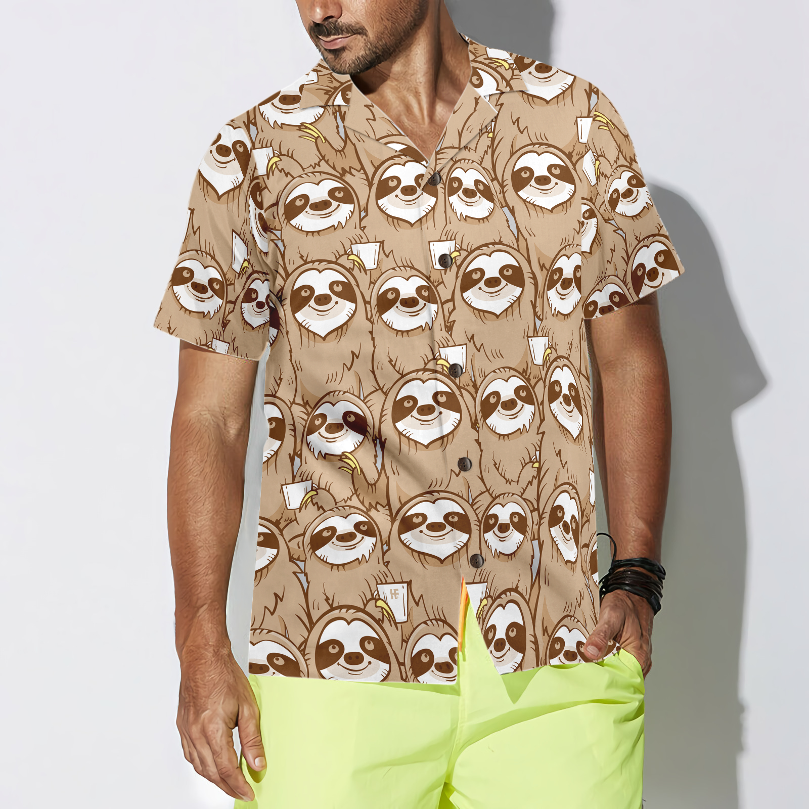 Cute Sloth Seamless Pattern Shirt For Men Hawaiian Shirt
