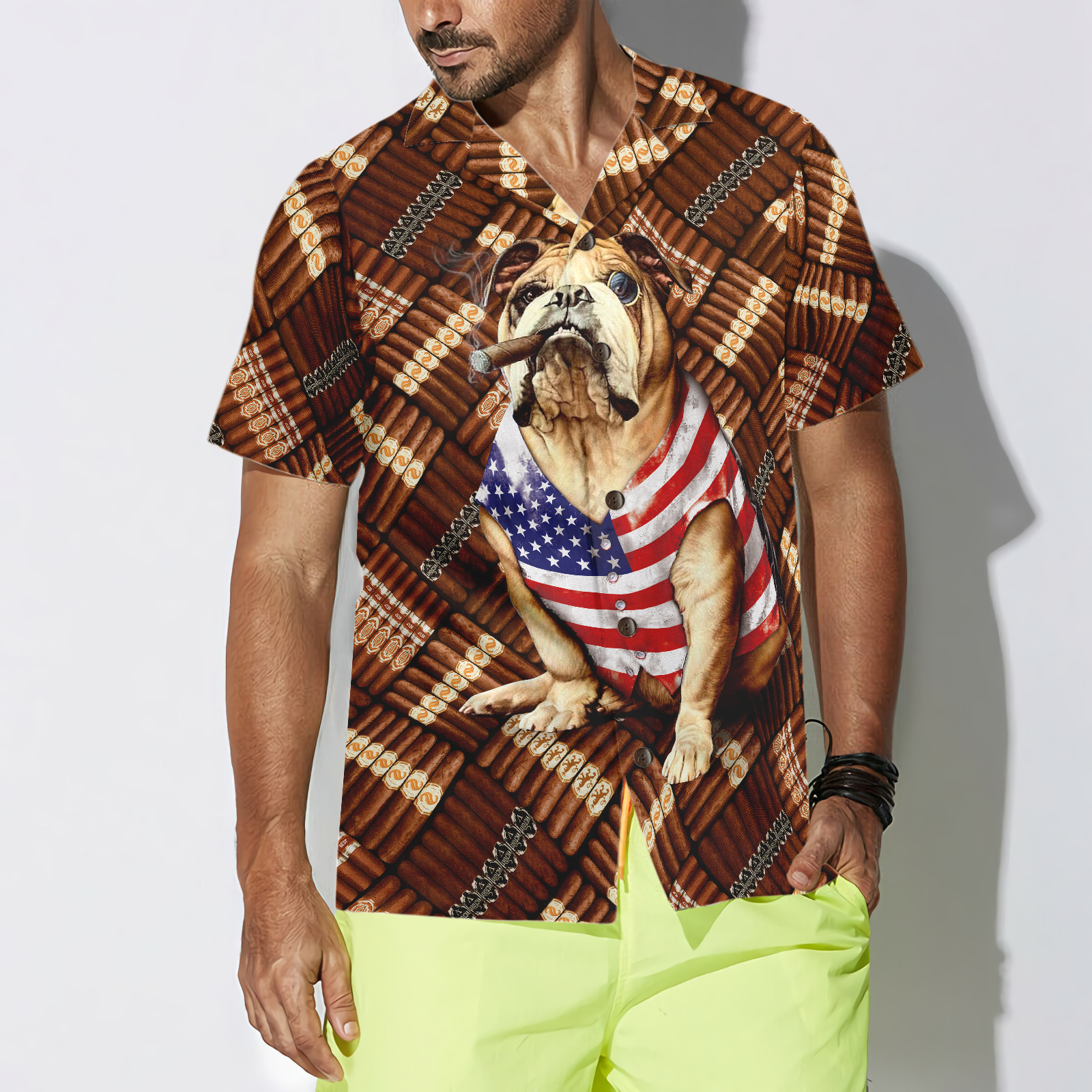 Cigar And American Bulldog Shirt For Men Hawaiian Shirt