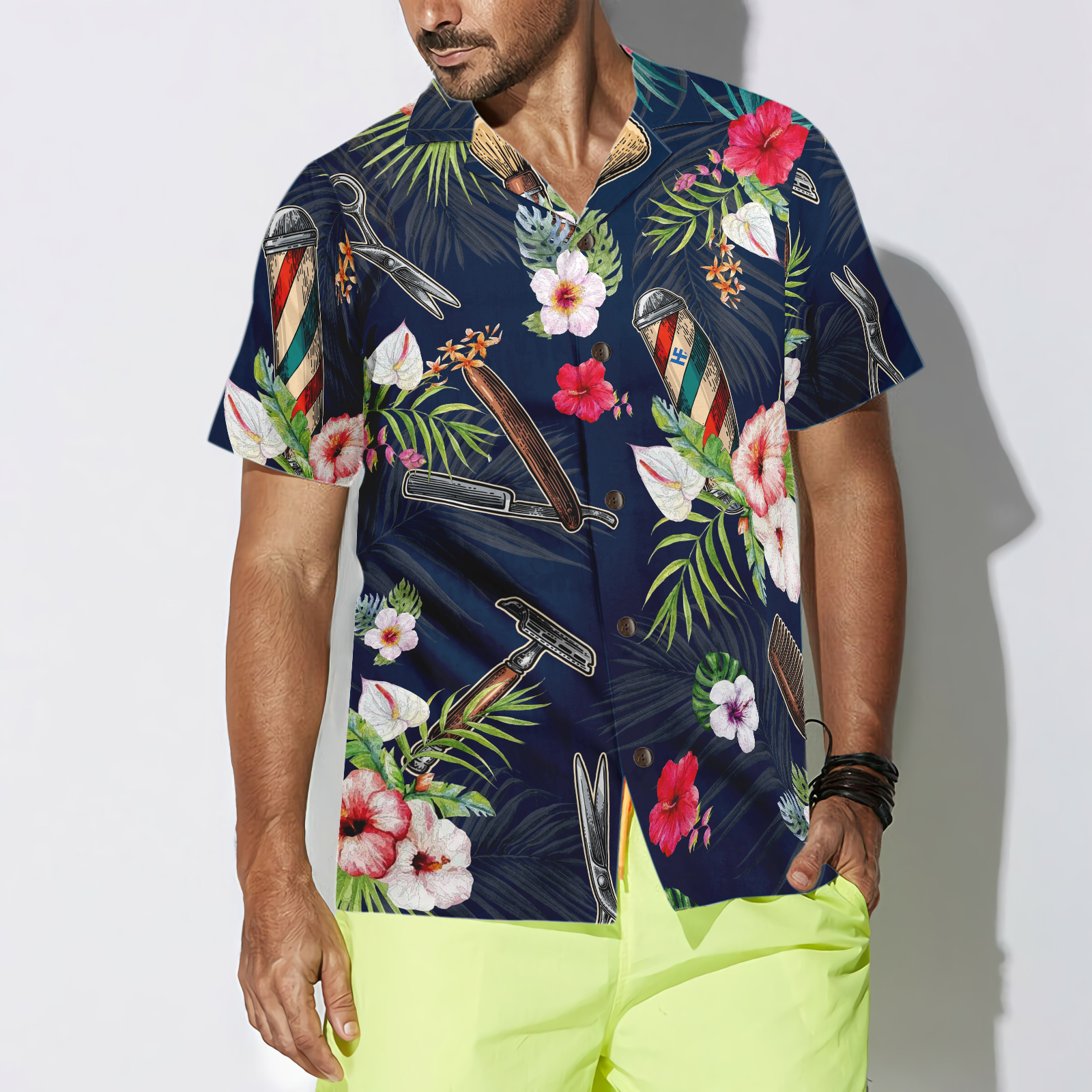 Barber Tools Tropical Pattern Hawaiian Shirt