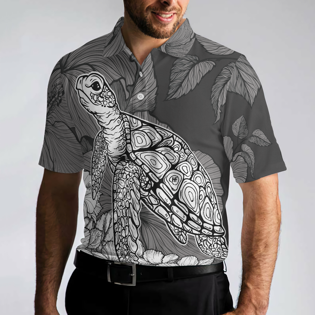Hibiscus Turtle Shirt For Men Polo Shirt, Sea Turtle Polo Shirt For Men, Hibiscus Floral Shirt Design
