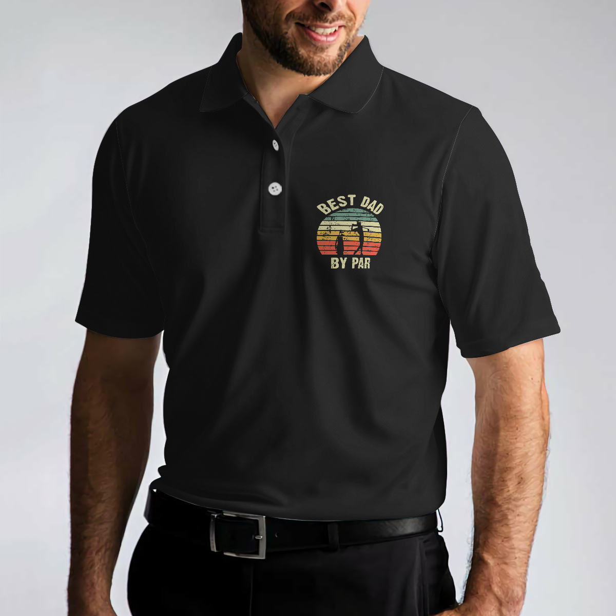 Golf Best Dad By Par Polo Shirt, Black Golf Shirt With Sayings, Best Golf Gift Idea For Dad