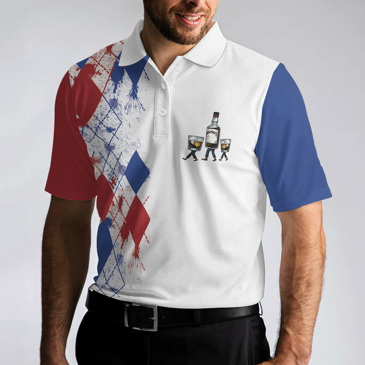 Golf If I'm Drunk Polo Shirt, Argyle Pattern Drinking Golf Polo Shirt For Men, Funny Golf Shirt With Sayings