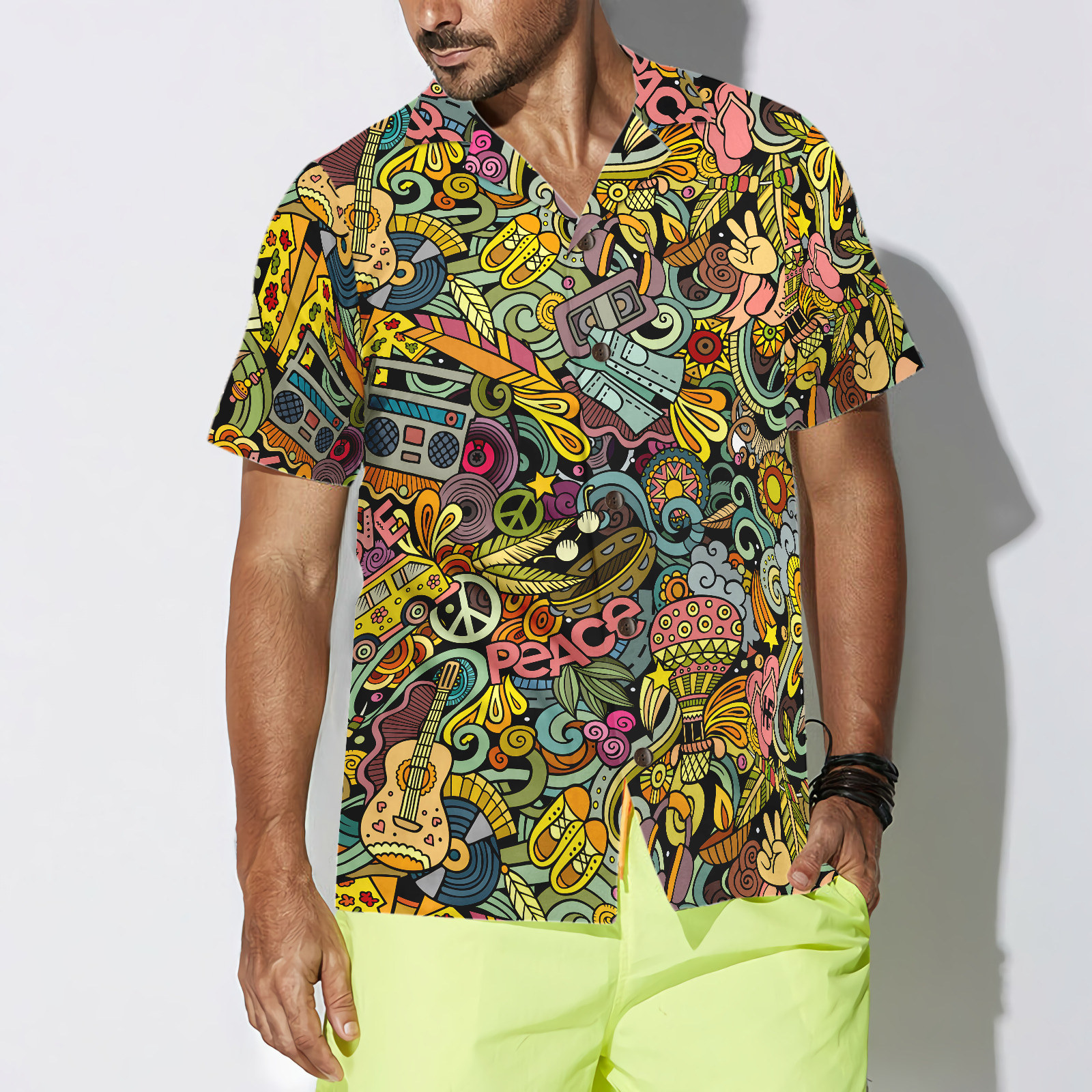 Hippie Style Doodles Illustration Hawaiian Shirt