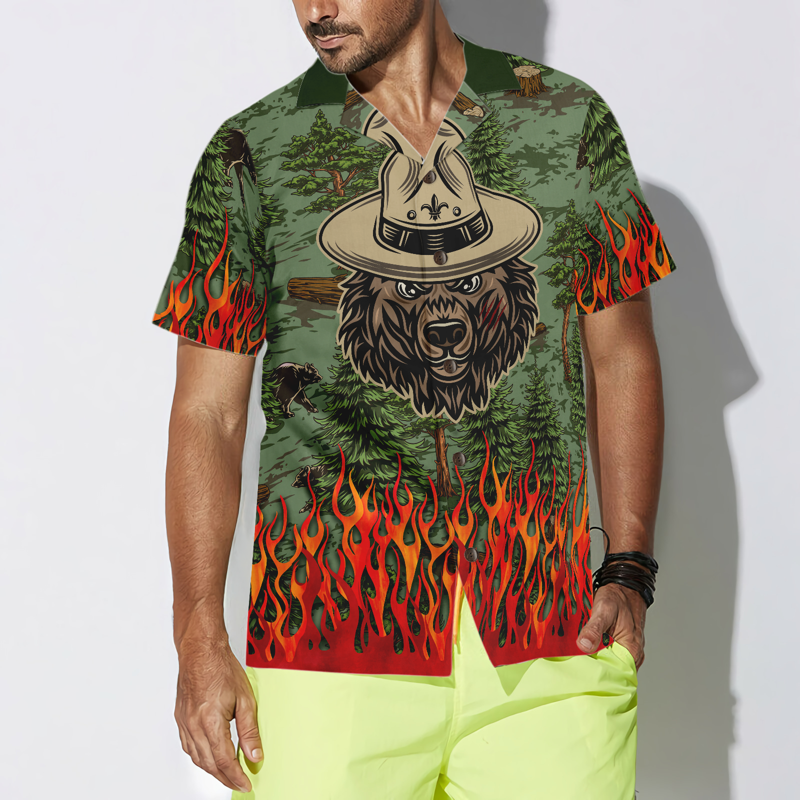 Camping Sheriff Bear Drink Beer Hawaiian Shirt