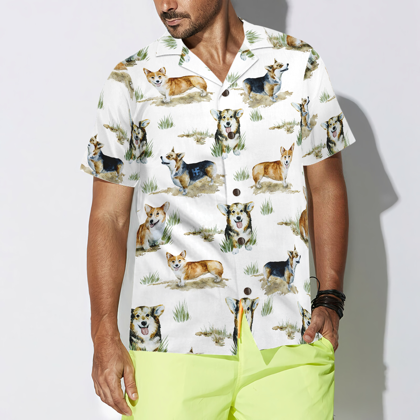 Smiling Corgi Shirt For Men Hawaiian Shirt