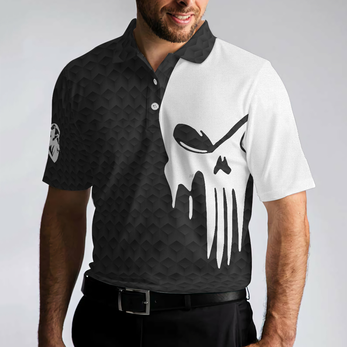 I Hit Golf Ball Polo Shirt, Black And White Golf Shirt Design With Sayings, Scary Skeleton Golf Shirt