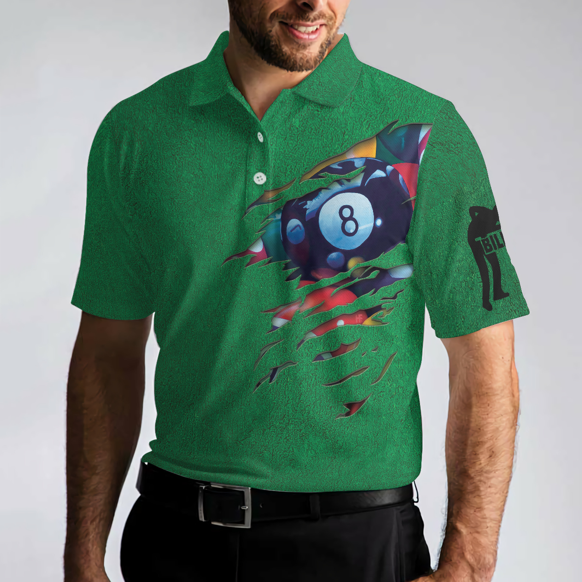 Billiards Green American Flag Polo Shirt, Unique Billiards Shirt For Men, Cool Gift For Pool Players