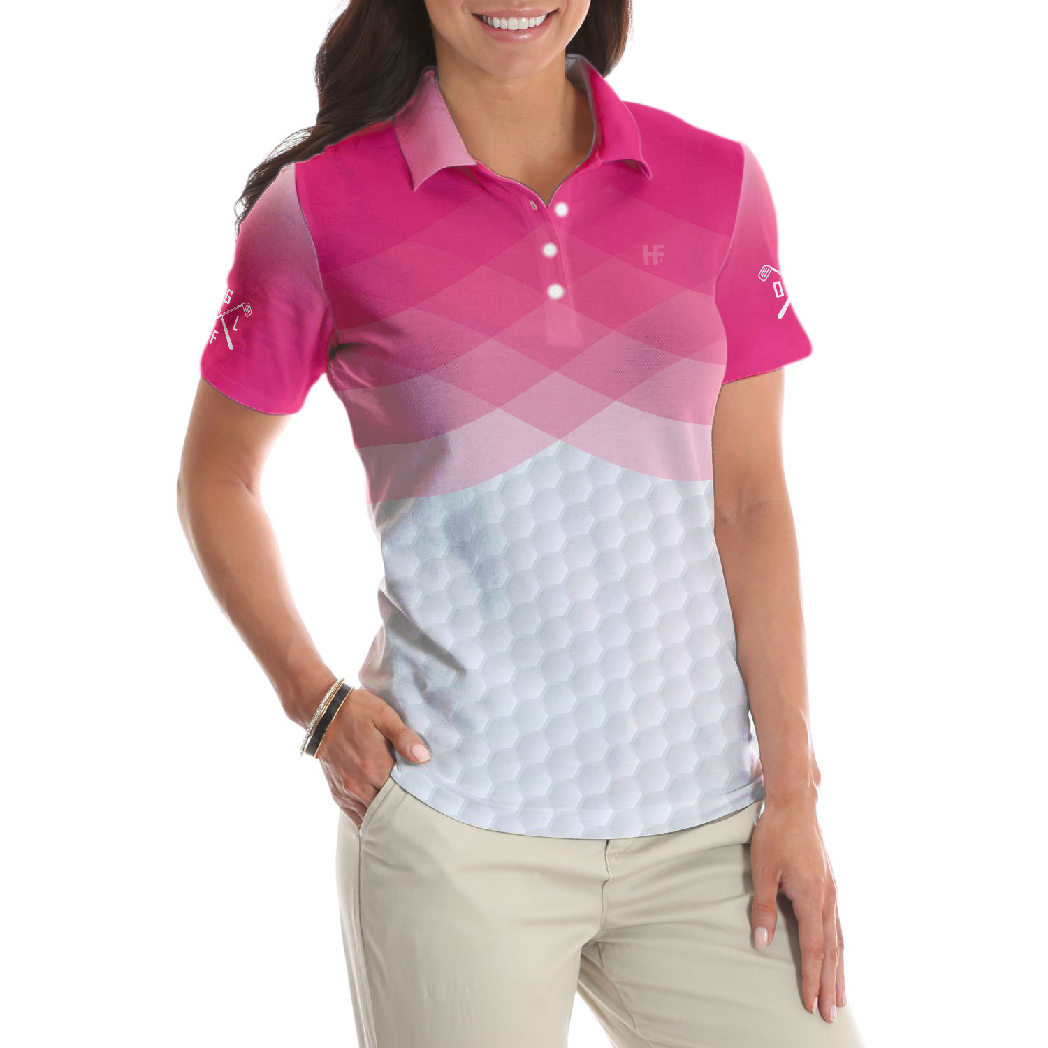 Just A Pink Girl Who Loves Playing Golf Short Sleeve Women Polo Shirt, Pink Argyle Pattern Golf Shirt