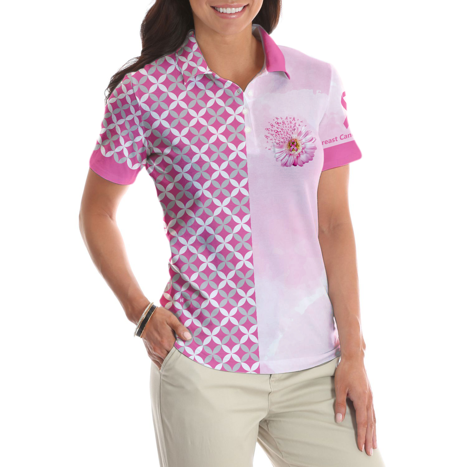 Faith Hope Love Breast Cancer Awareness Short Sleeve Women Polo Shirt, Pink Breast Cancer Awareness Shirt