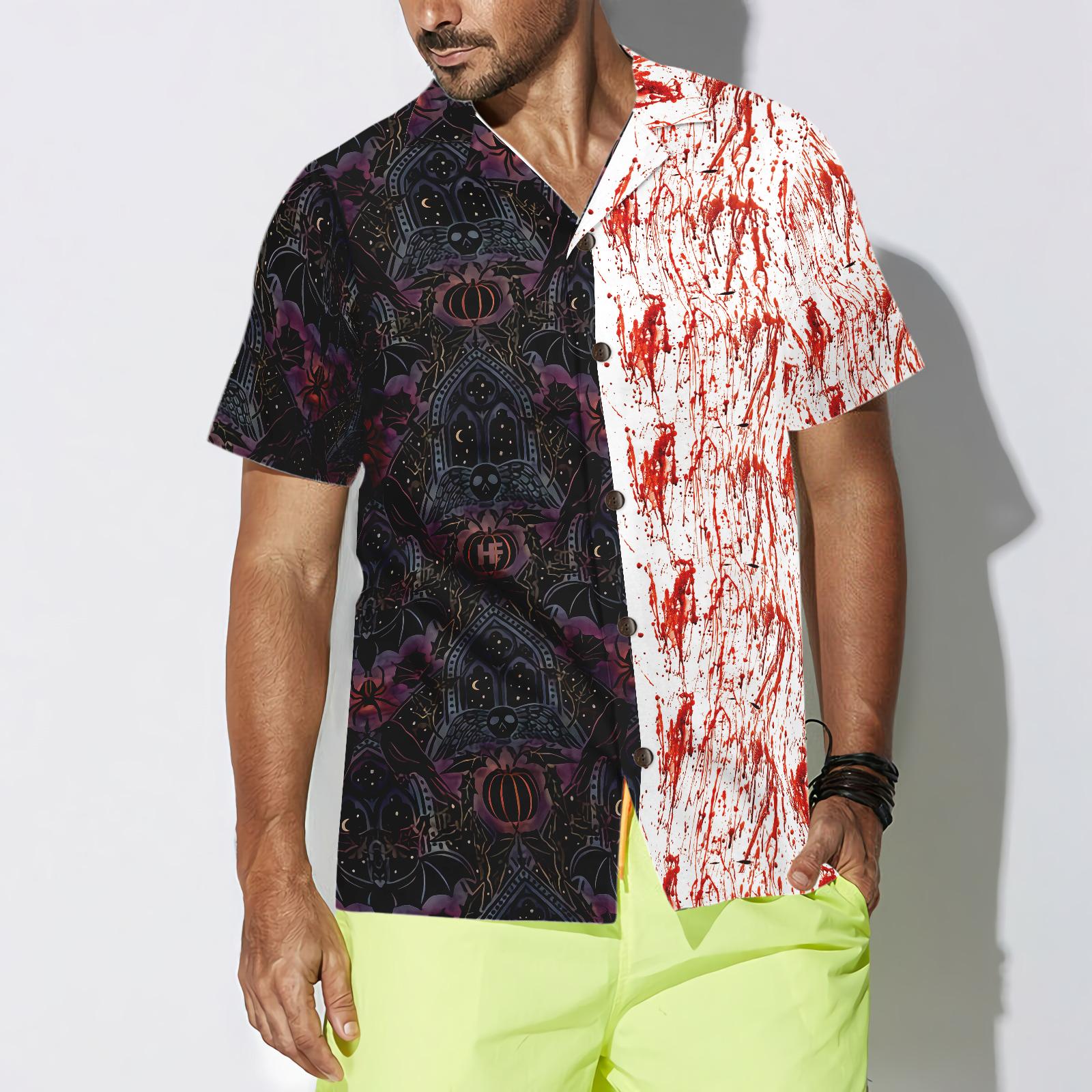 Gothic Halloween Blood Hawaiian Shirt For Men, Satanic Bat And Spider Goth Hawaiian Shirt