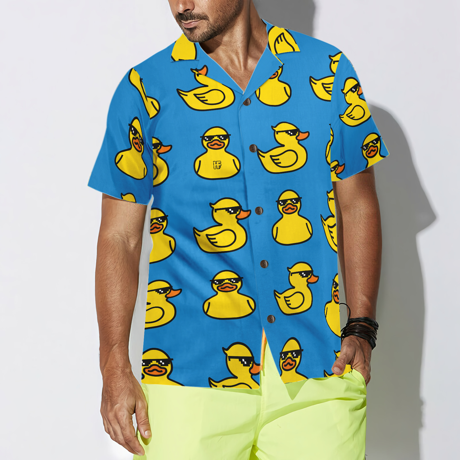 Rubber Yellow Duck Hawaiian Shirt, Blue Water Toy Duck With Sunglasses Hawaiian Shirt