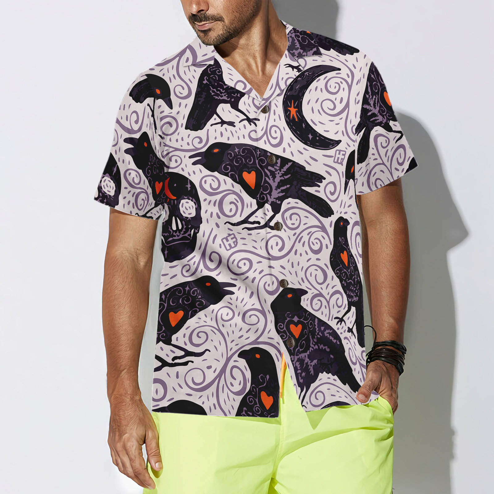 Raven And Skull Halloween Hawaiian Shirt, Halloween Shirt For Men And Women