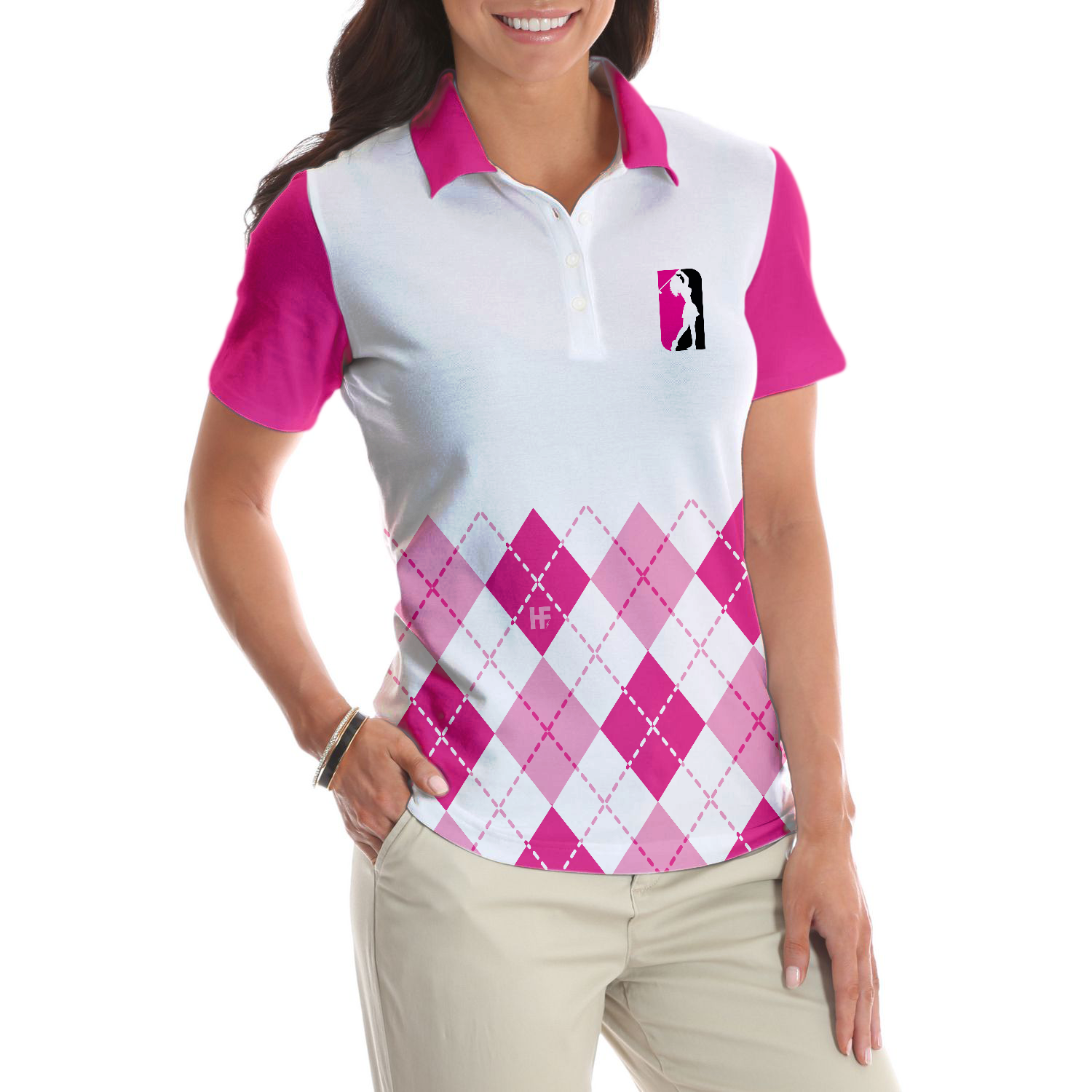 I Never Lose At The 19th Hole Golf Short Sleeve Women Polo Shirt, White And Pink Golf Shirt For Ladies
