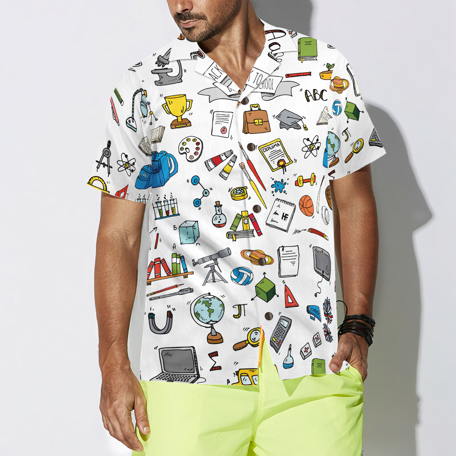 Back To School Hand Drawn Doodle Style School Hawaiian Shirt