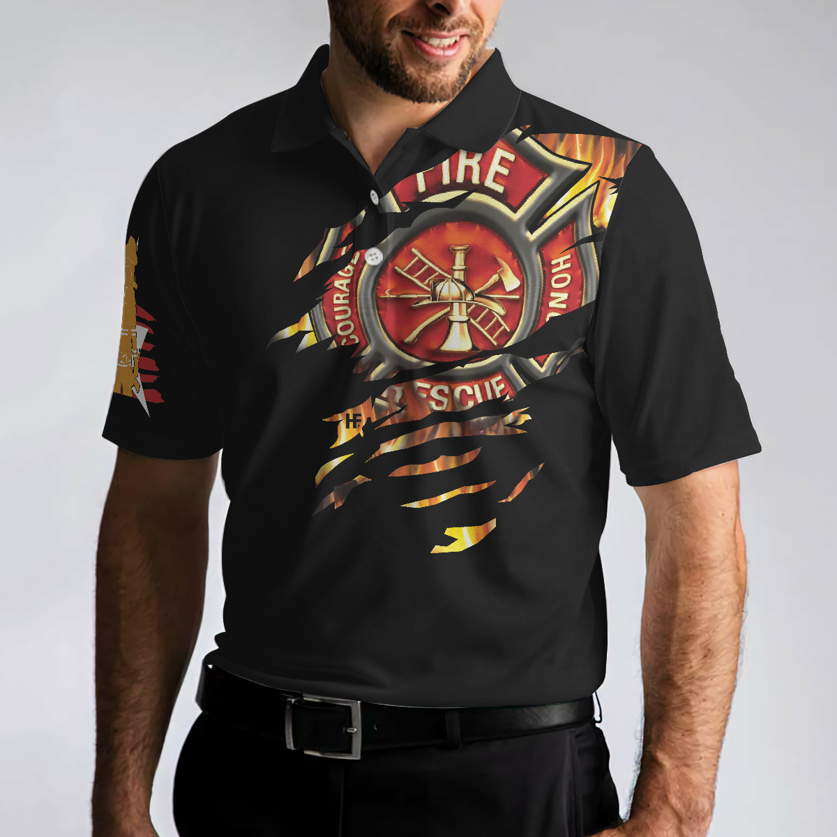 American Firefighter Polo Shirt, Black Firefighter Shirt For Men, Cool Gift For Firefighters