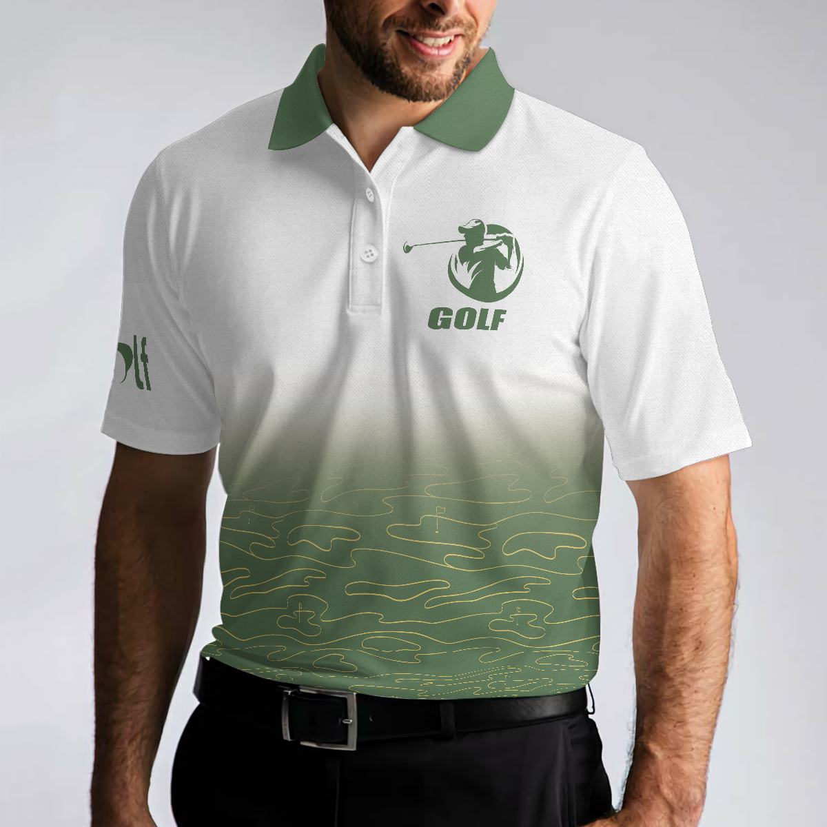 Elegant Born To Golf Forced To Work Golf Polo Shirt, White And Green Golf Shirt For Men