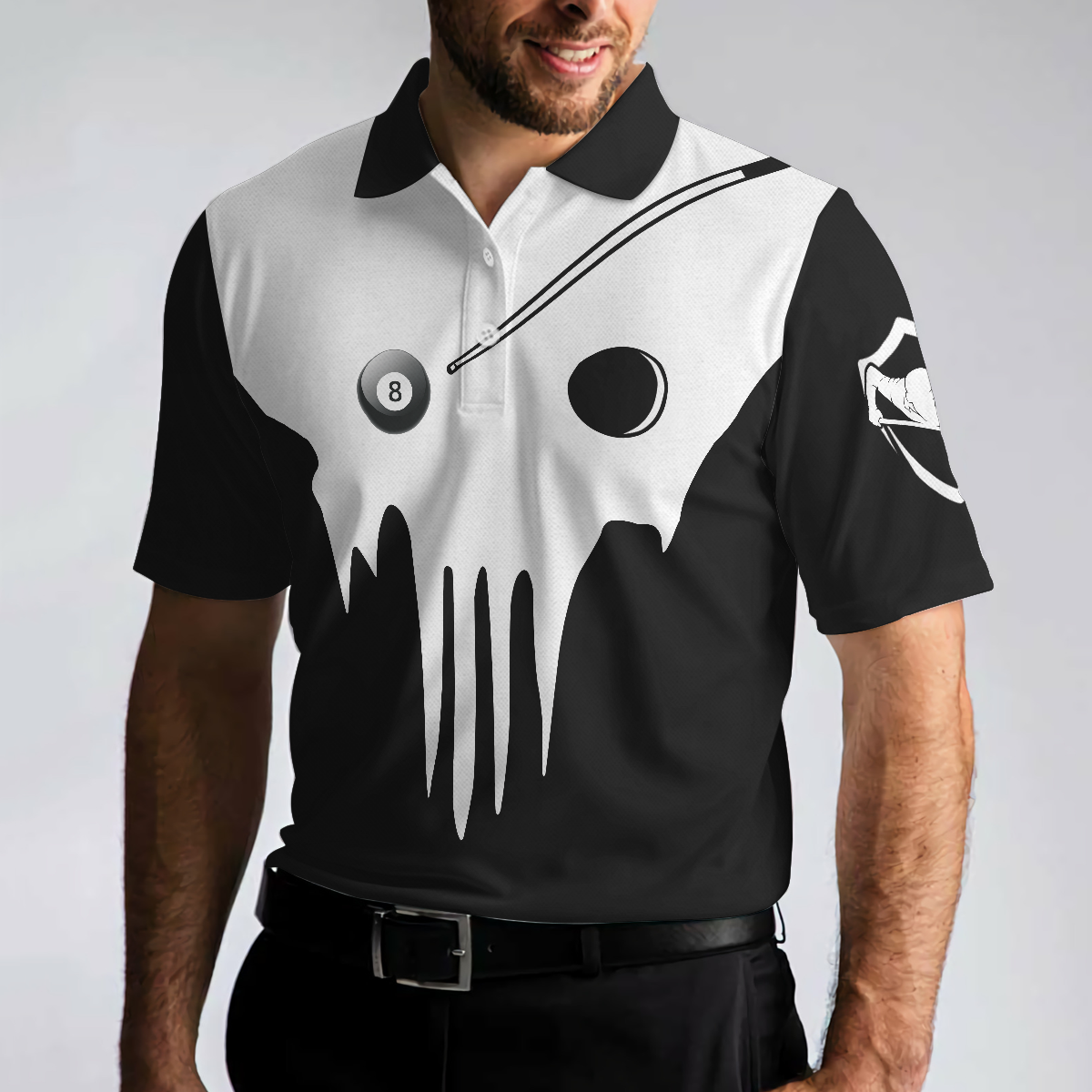 Skull Billiards Polo Shirt, Black And White Billiards Shirt For Billiards Lovers, Basic Shirt Design For Men