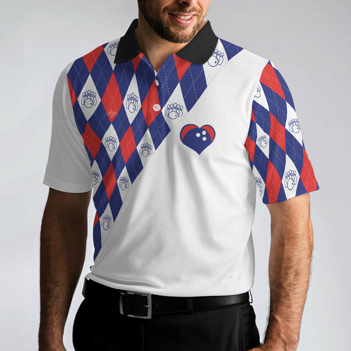 Bowling Heart Polo Shirt, Plaid Pattern Golfing Shirt For Men, Best Golf Polo Shirt For Hot Weather