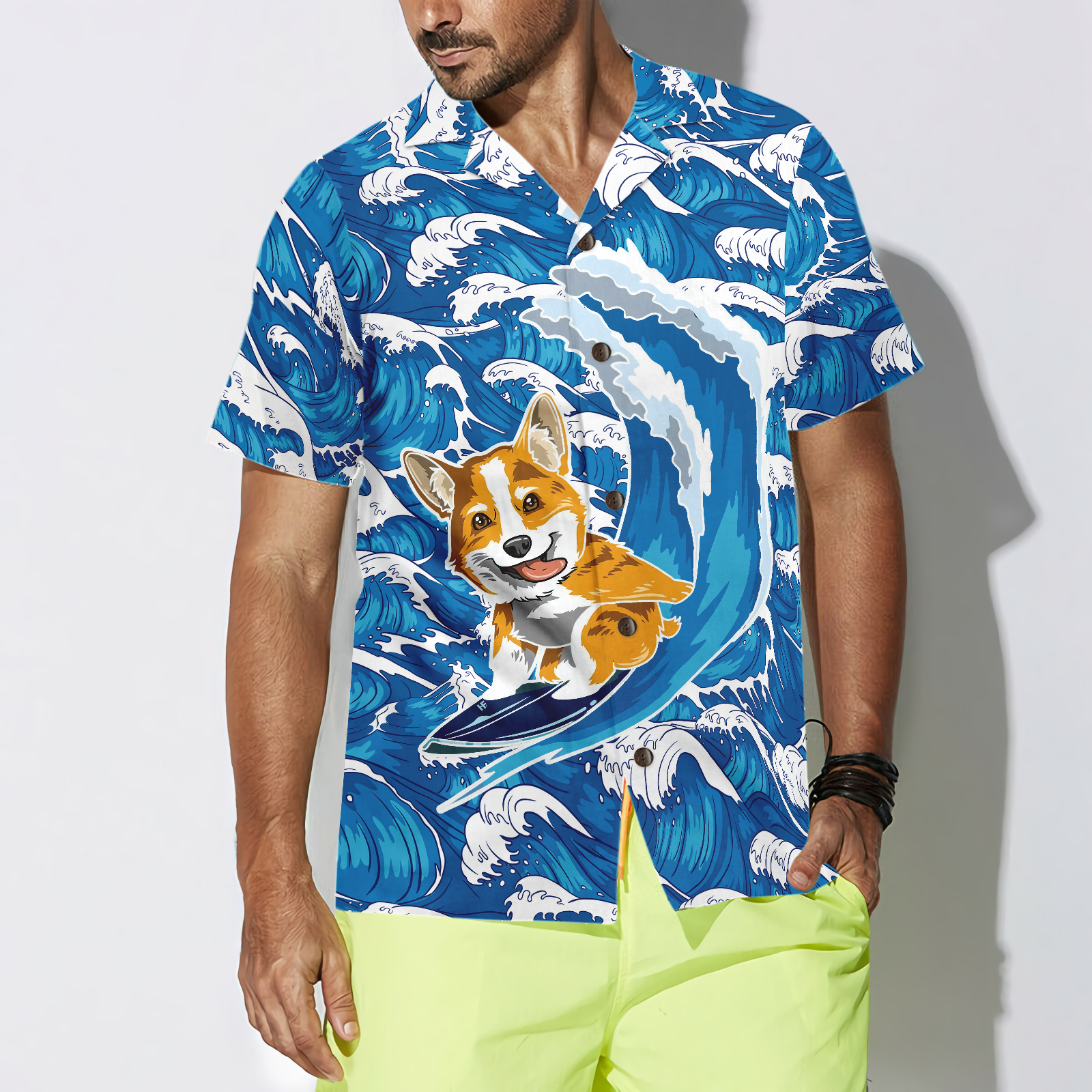 Corgi Surfing Dog Hawaiian Shirt