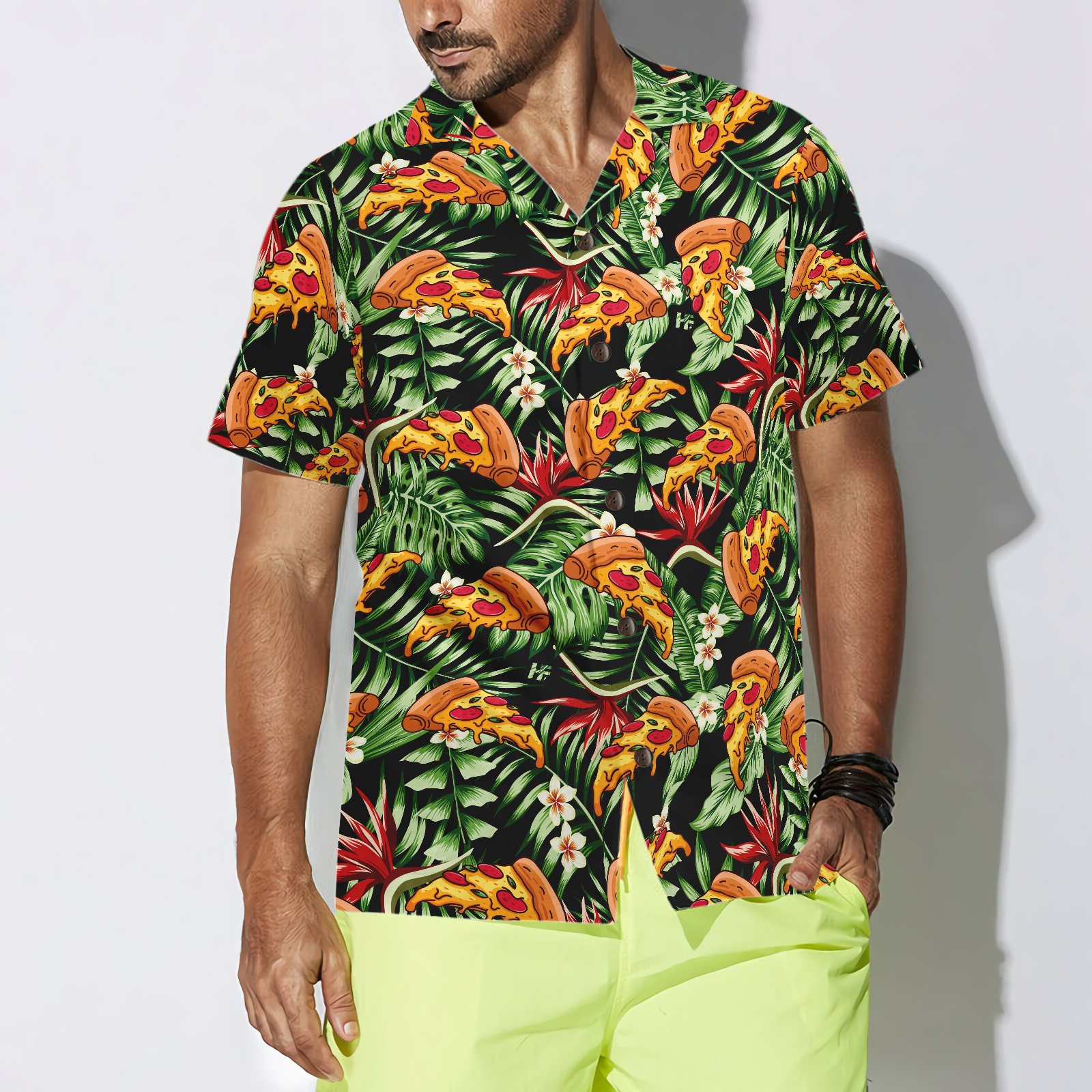 Funky Tropical Pizza Shirt For Men Hawaiian Shirt