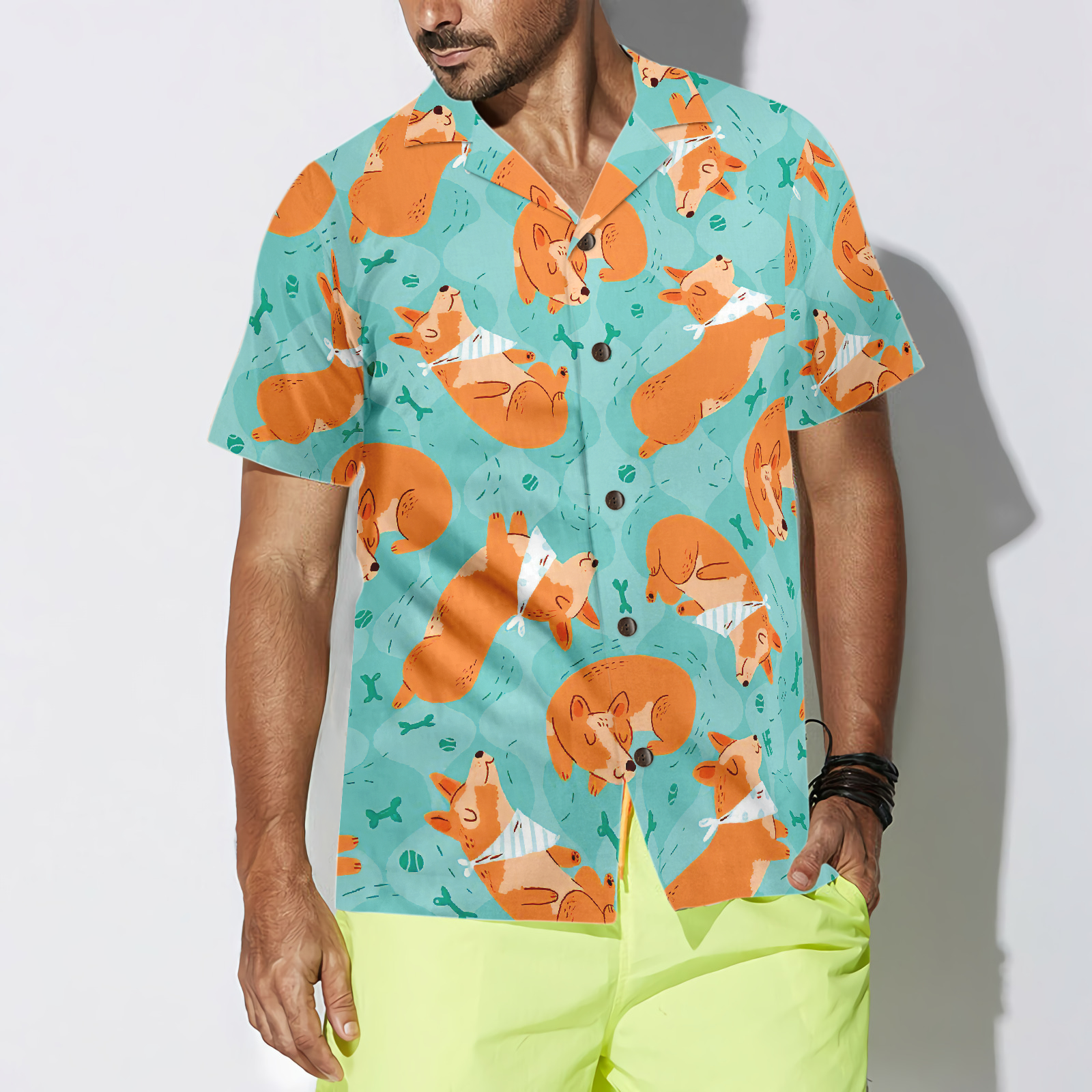 Sleeping Corgi Dreams About Bones Hawaiian Shirt