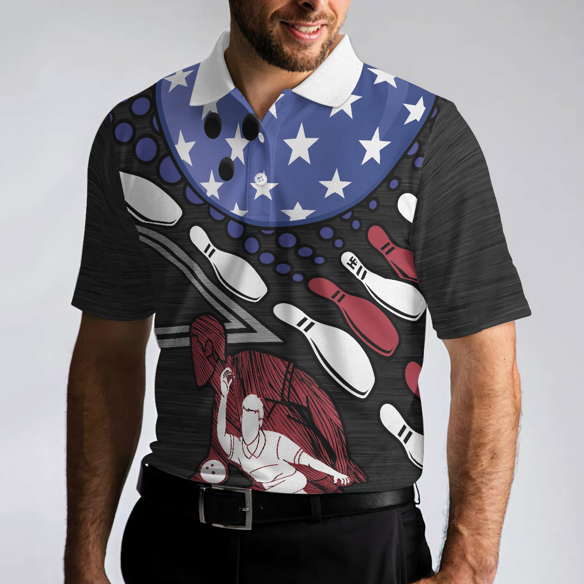 I Play Bowling Because I Like It Not Because I'm Good At It Polo Shirt, American Flag Bowling Shirt For Men