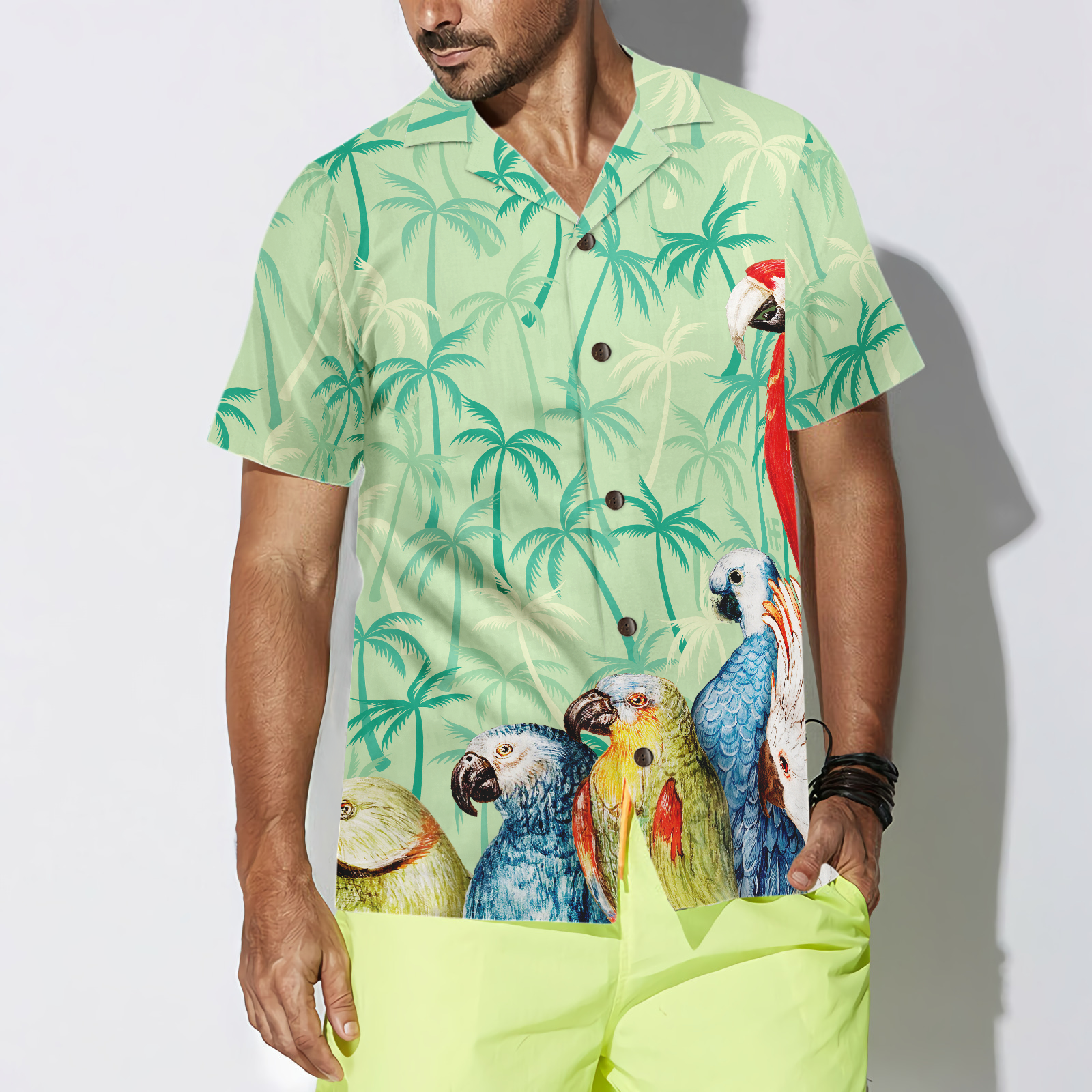 Vintage Parrot With Coconut Palm Tree Hawaiian Shirt
